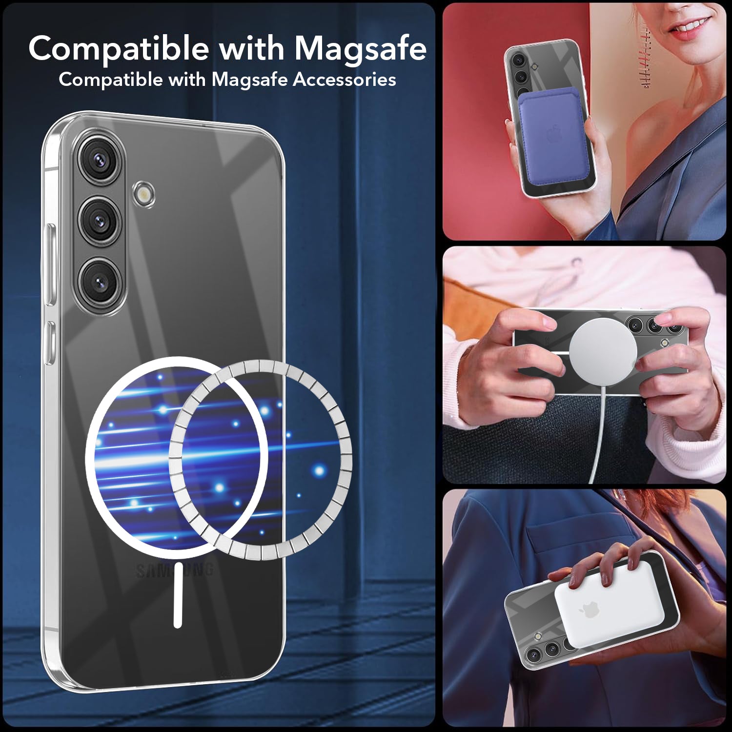 For Samsung Galaxy S24 Back Cover Case (Crystal Clear Case | MagSafe Wireless Charging Support | Hard Anti Yellow | Camera Protection Bump)