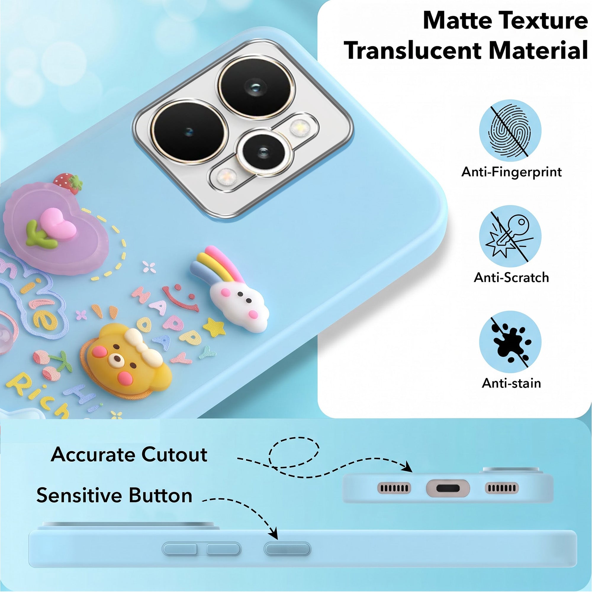 For Realme 15 Back Cover Case (3D Cute Cartoons | Hard Back Side Soft | Matte Premium Finish | HD Printing)