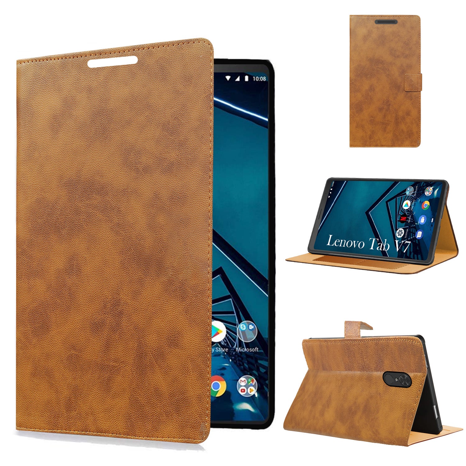 For Lenovo Tab V7 6.95 Inch PB-6505M/6505MC Flip Cover Folio Cover (PU Leather | Multi-Angle Smart Stand | Card Storage Slots | Silicone Back Pouch)