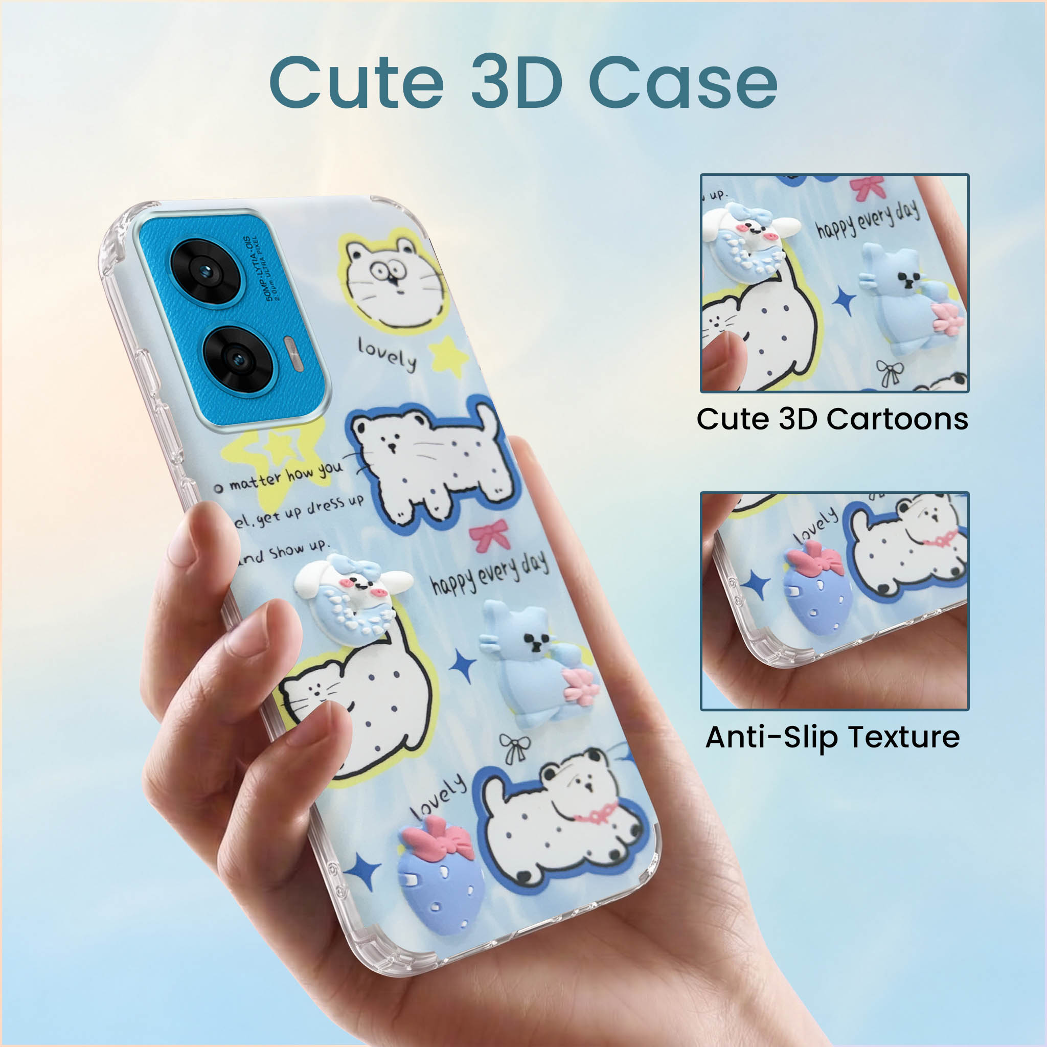 For Motorola Moto G96 Back Cover Case (3D Cute Cartoons | Hard Back Side Soft | Matte Premium Finish | HD Printing)