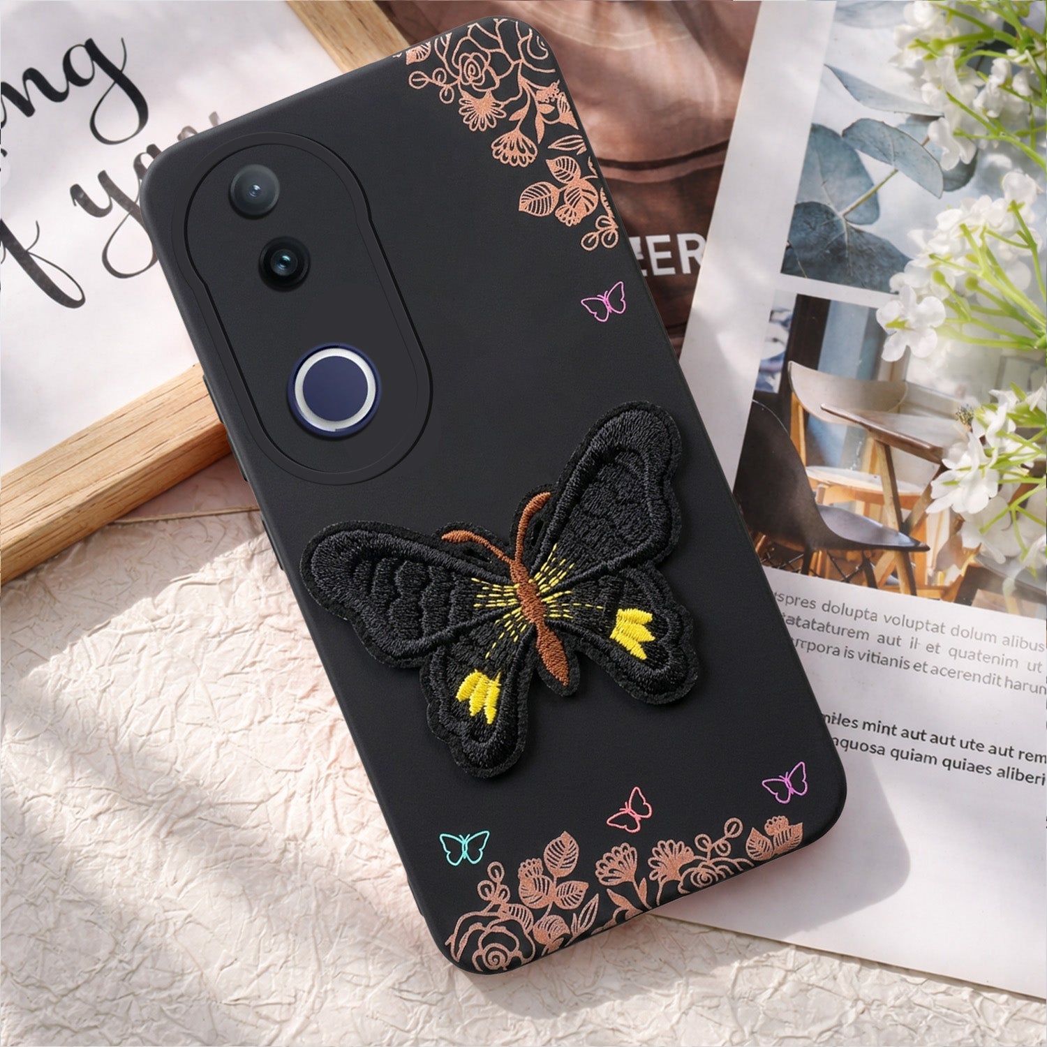 For Vivo T4R Back Cover Case (Soft Butterfly Embroidery | Women Teen Girls | Camera Protection| Matte Silicone)
