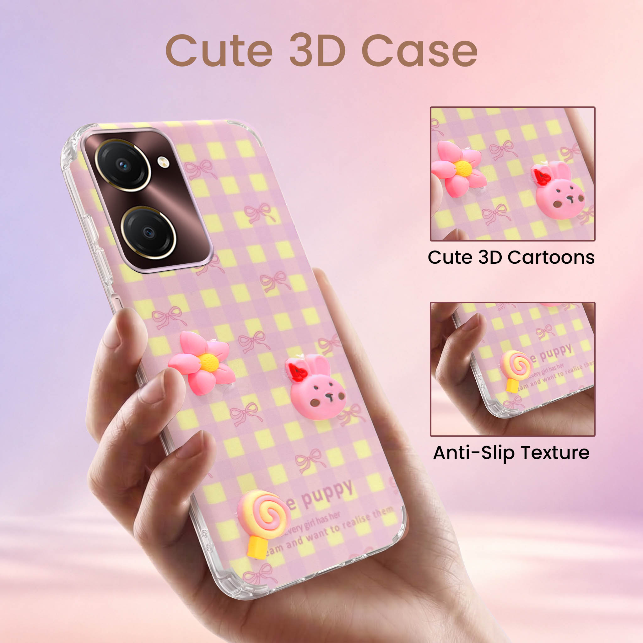 For Vivo iQOO Z9 Lite 5G Back Cover Case (3D Cute Cartoons | Hard Back Side Soft | Matte Premium Finish | HD Printing)