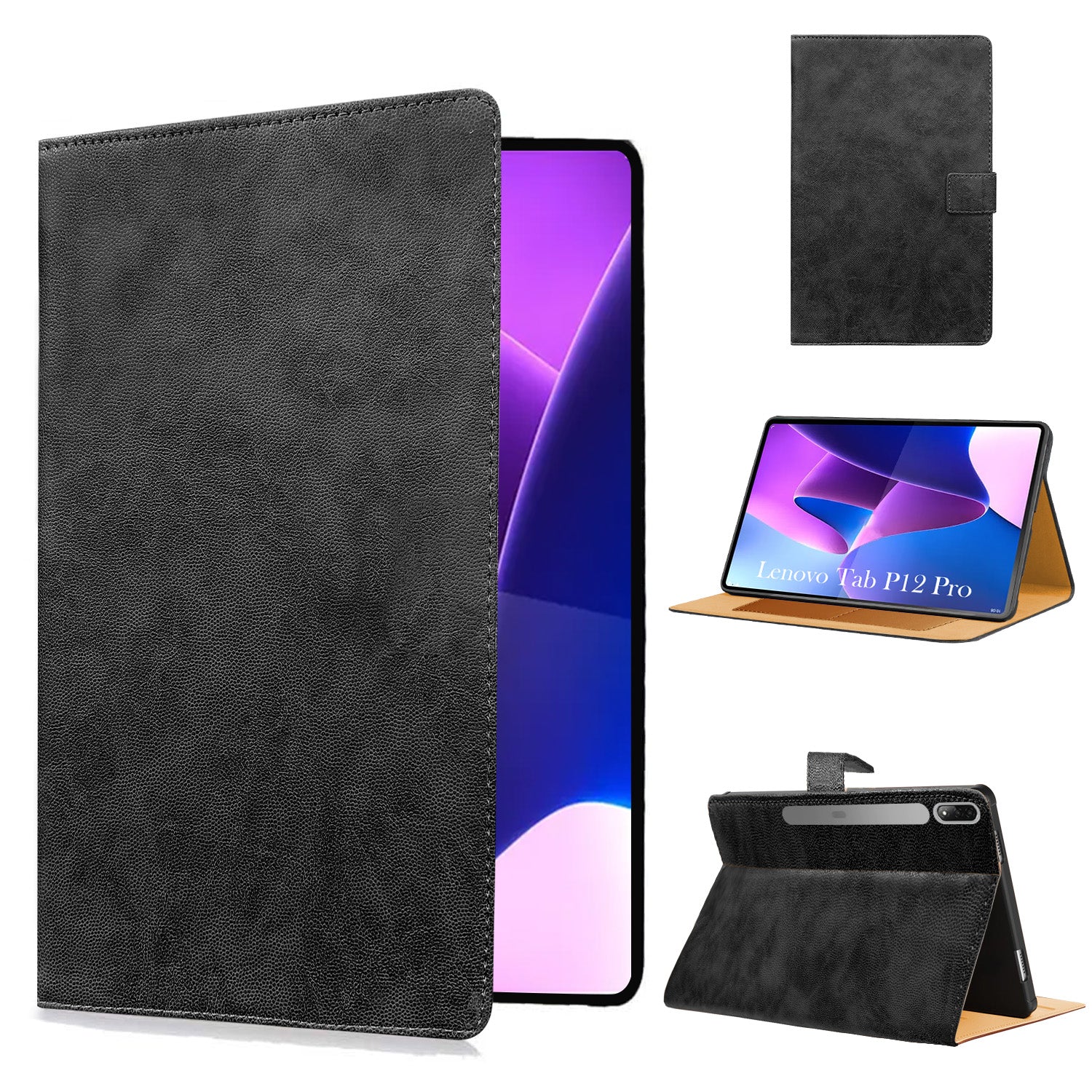 For Lenovo Tab P12 Pro 12.6 InchTB-Q706Z/Q706F Flip Cover Folio Cover (PU Leather | Multi-Angle Smart Stand | Card Storage Slots | Silicone Back Pouch)