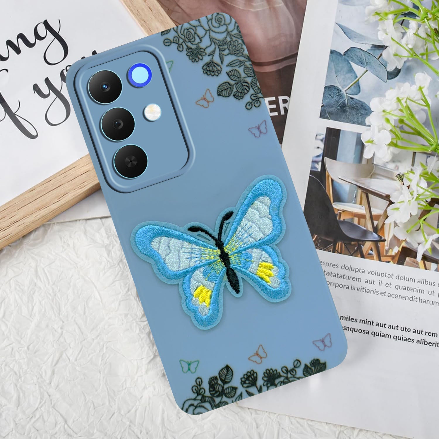 For Realme 15X Back Cover Case (Soft Butterfly Embroidery | Women Teen Girls | Camera Protection| Matte Silicone)