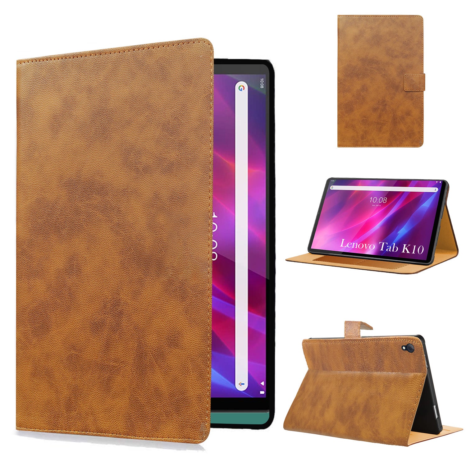 For Flip Cover Folio Cover Lenovo Tab K10 (TB-X6C6F, TB-X6C6X) 10 Inch (PU Leather | Multi-Angle Smart Stand | Card Storage Slots | Silicone Back Pouch)
