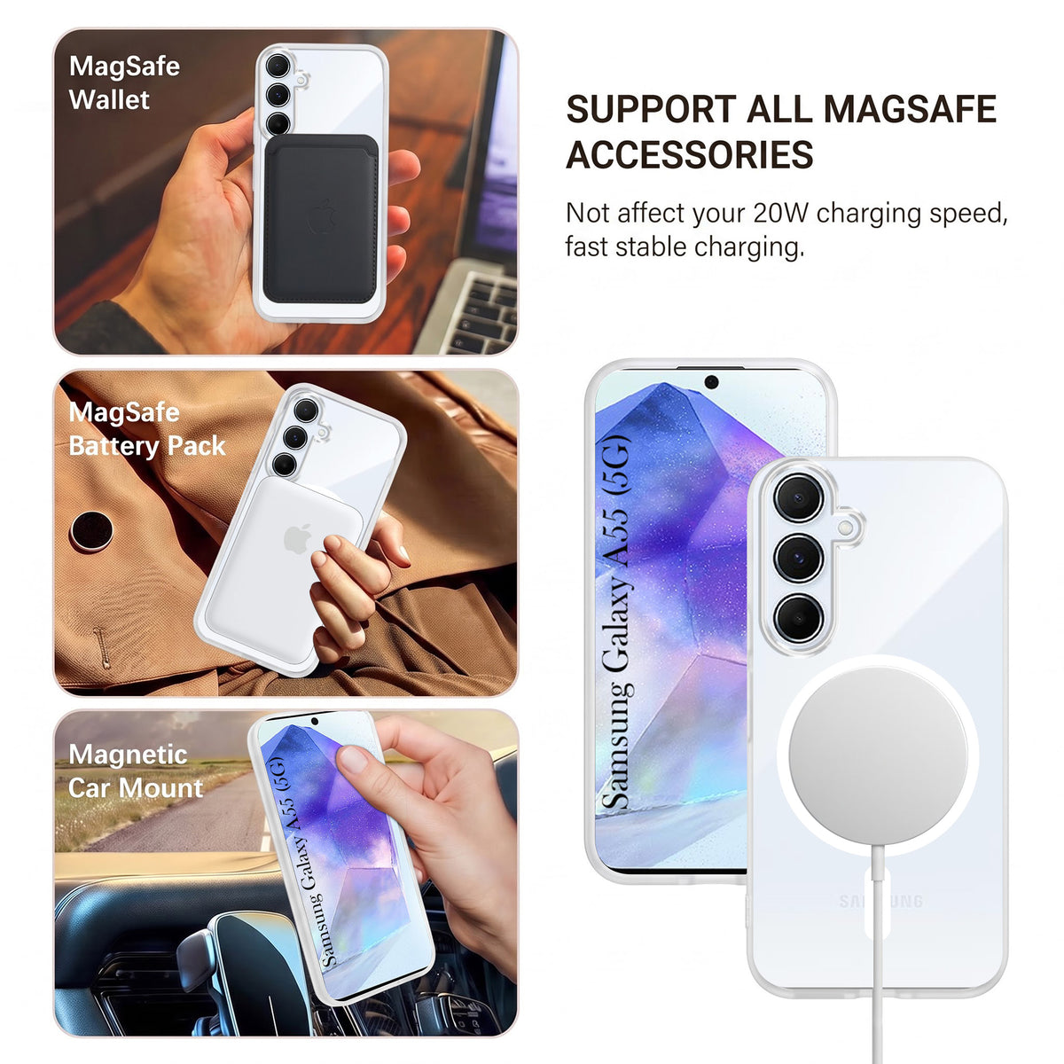 For Samsung Galaxy A55 5G Matte Finish Back Case Cover (MagSafe Compatible | Translucent Soft Touch | Slim and Unbreakable)