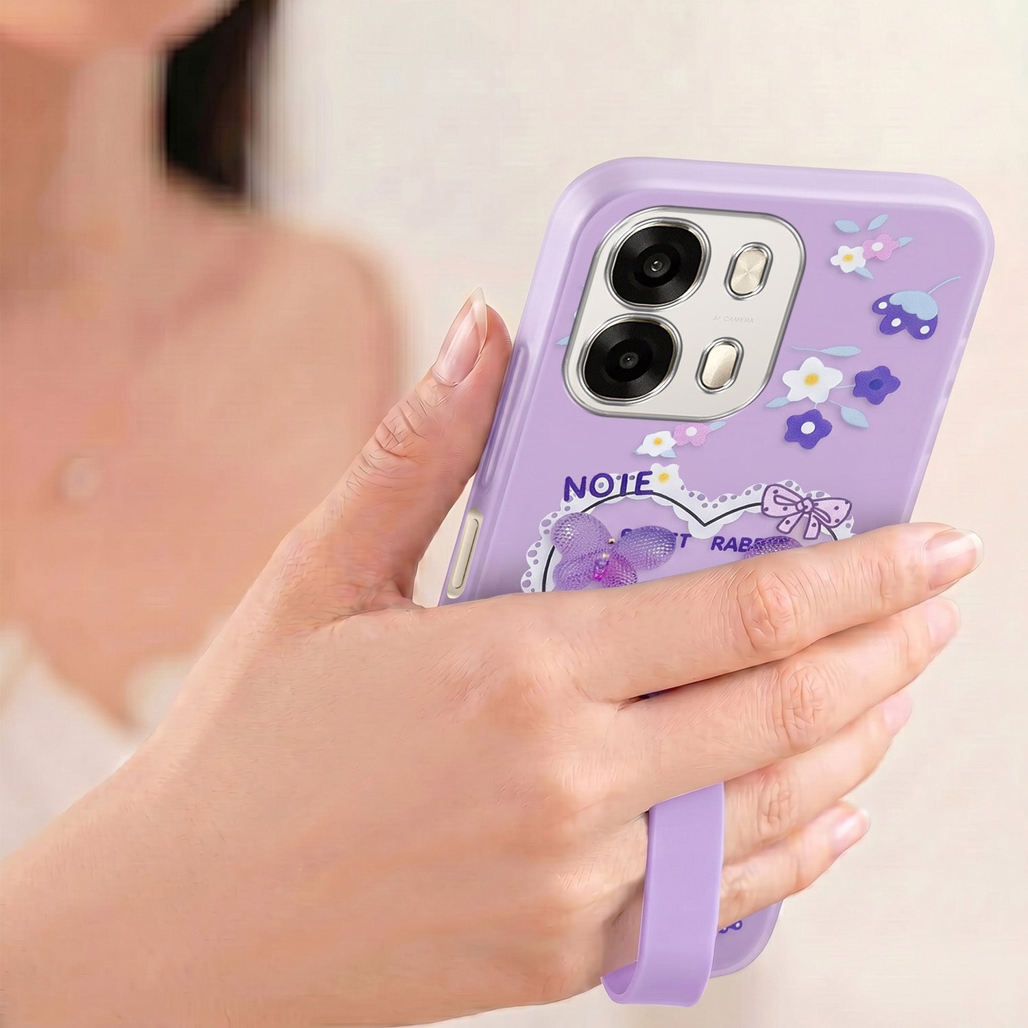 For Oppo A6 Pro Back Cover Case (3D Cute Heart Strap Holder | Camera Protection | Designer Girls Print)