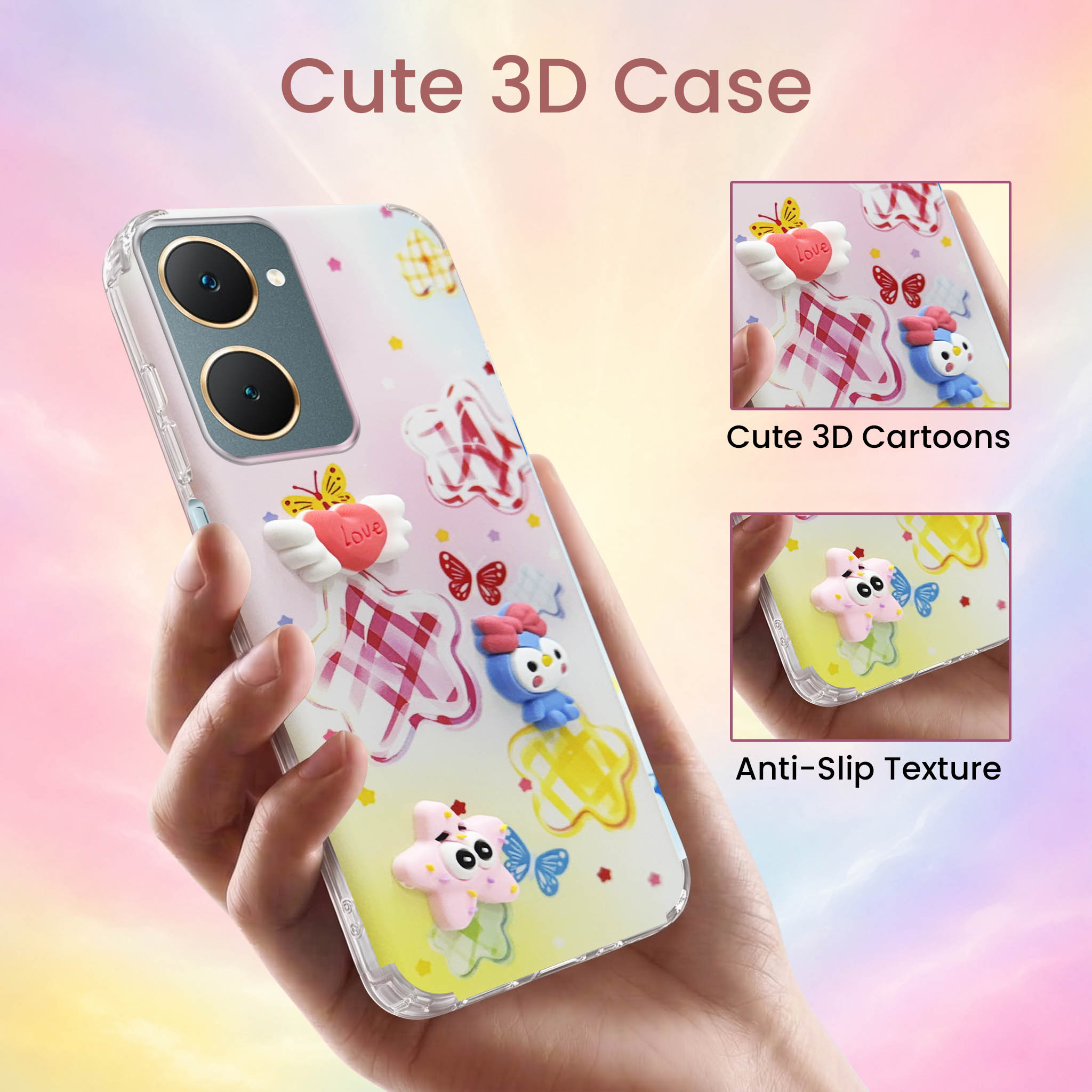 For Vivo Y18 | Y18e | Y03 | Y18i | Y18t Back Cover Case (3D Cute Cartoons | Hard Back Side Soft | Matte Premium Finish | HD Printing)