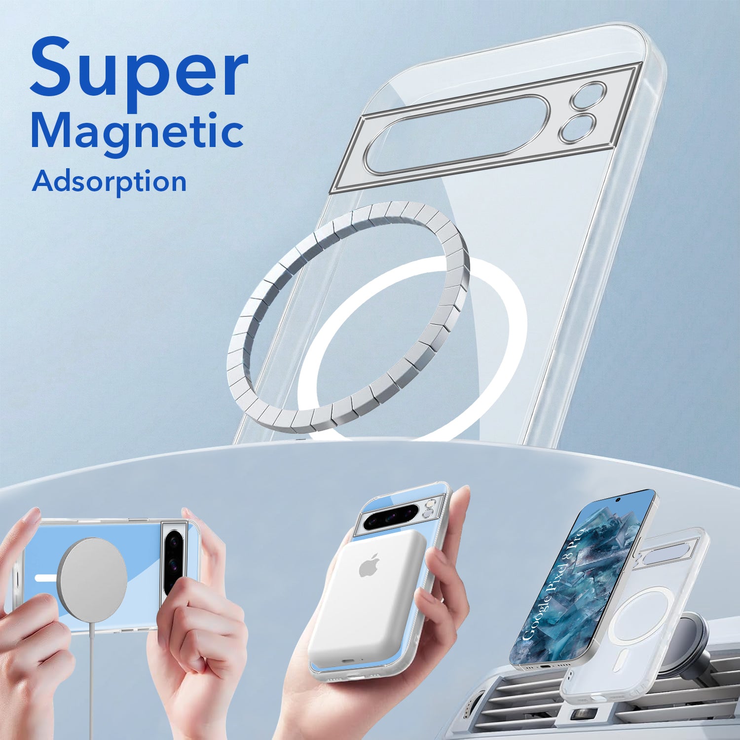 For Google Pixel 8 Pro Back Cover Shockproof Crystal-Clear (MagSafe Wireless Support | Drop & Camera Protection | Hard Polycarbonate)