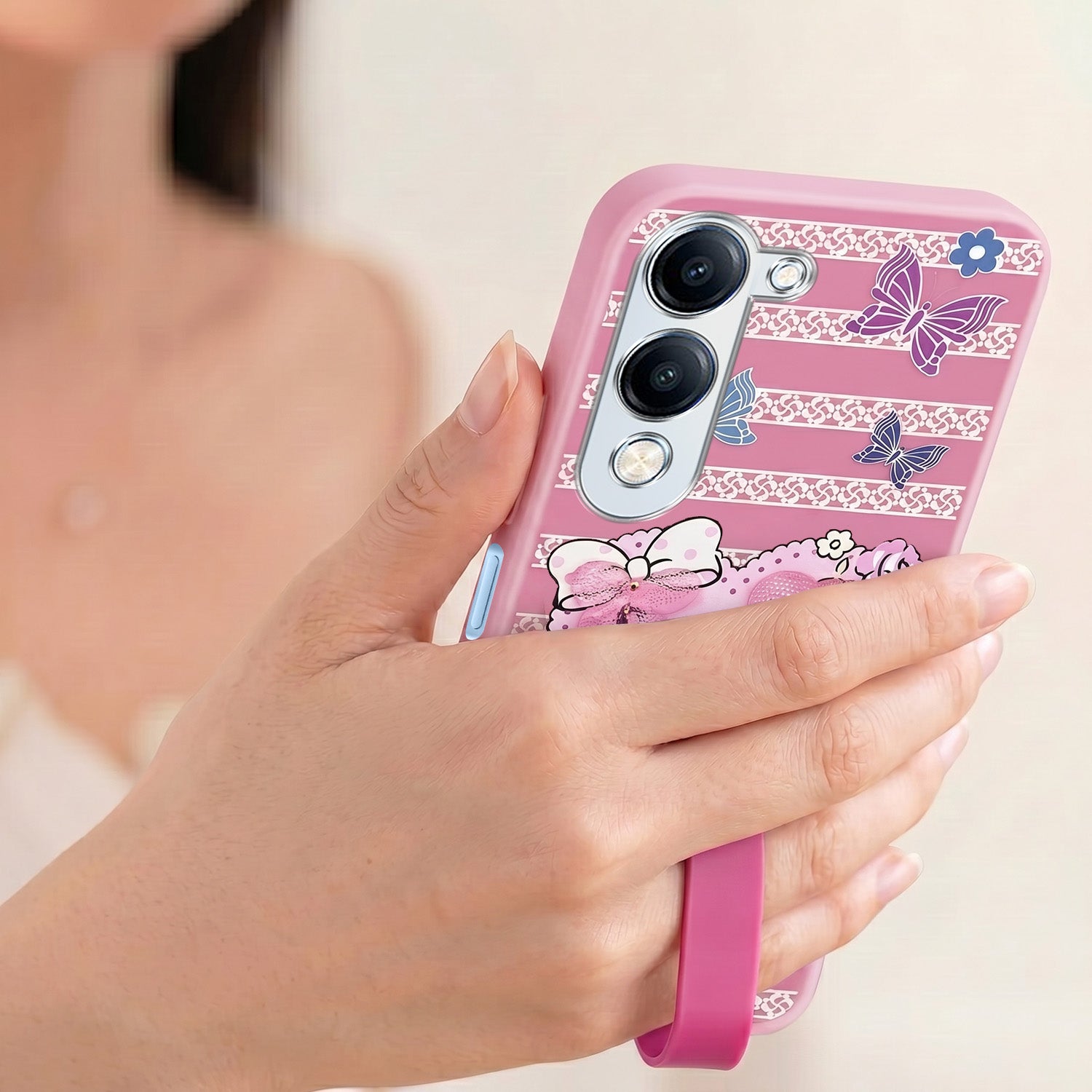 For Vivo iQOO Z10 Lite Back Cover Case (3D Cute Heart Strap Holder | Camera Protection | Designer Girls Print)