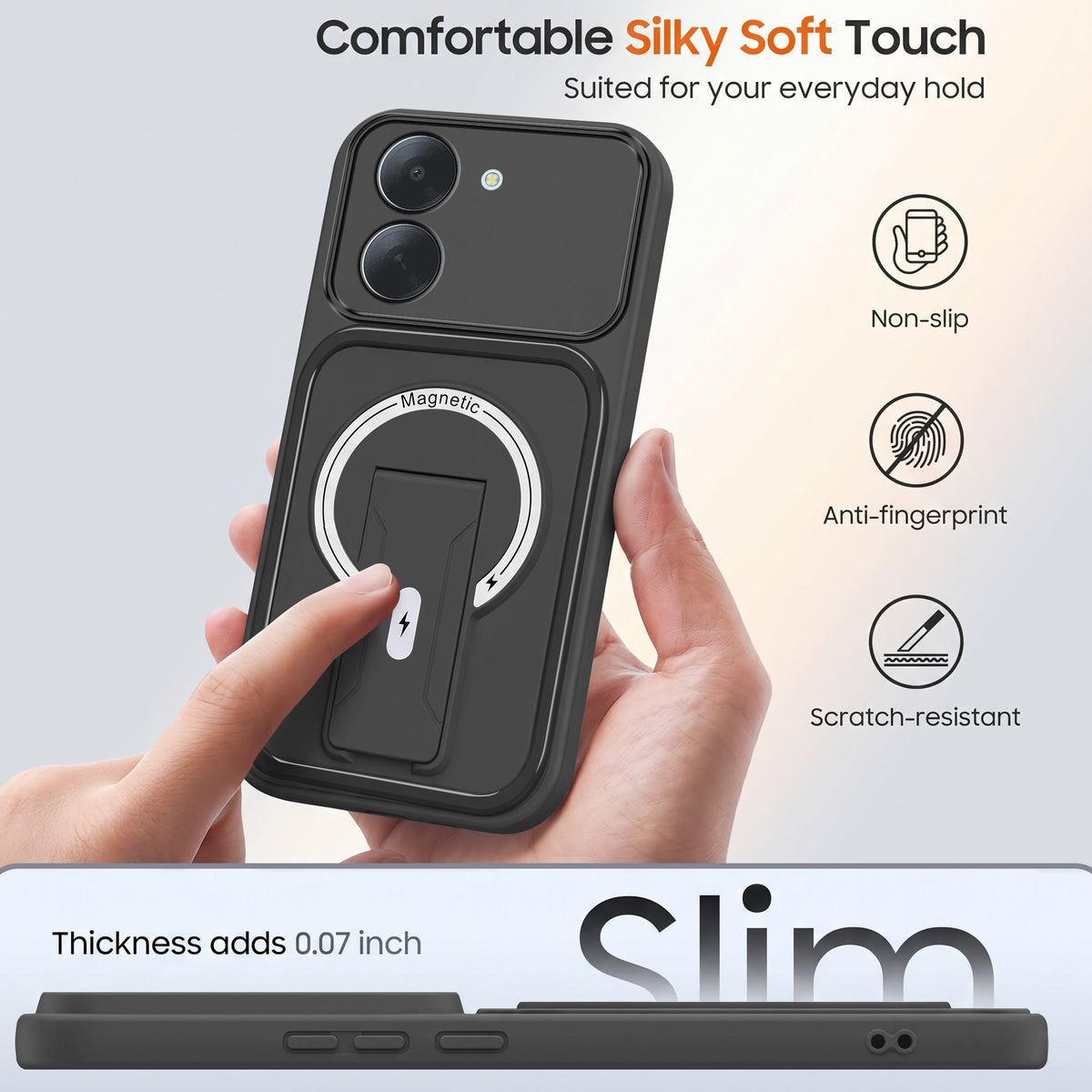 For Redmi A7 4G Back Case Cover Metallic (Hybrid Armor Kickstand | MagSafe Compatible | Camera Protection Shockproof)