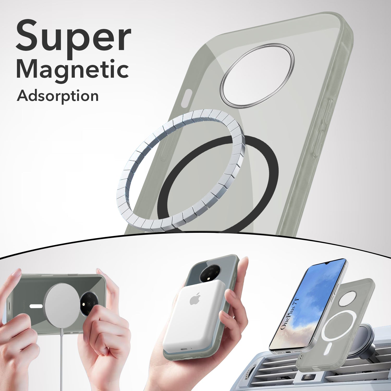 For OnePlus 7T Back Cover Case Lifetime Anti-Yellow MagSafe Compatible Clear (Sleek Hard Crystal | Shockproof and Camera Protection)