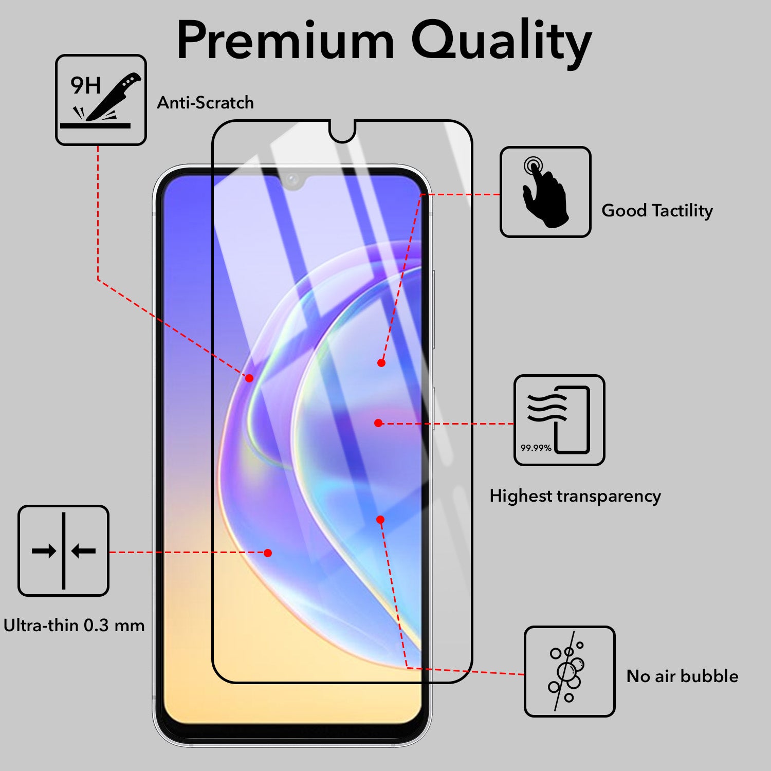 Tempered Glass For Vivo V23e 4G | 5G Military-Grade Gorilla Screen Protector With Installation Kit | Shatterproof, Full Coverage, HD Clear, Scratch Resistant (Pack of 1)