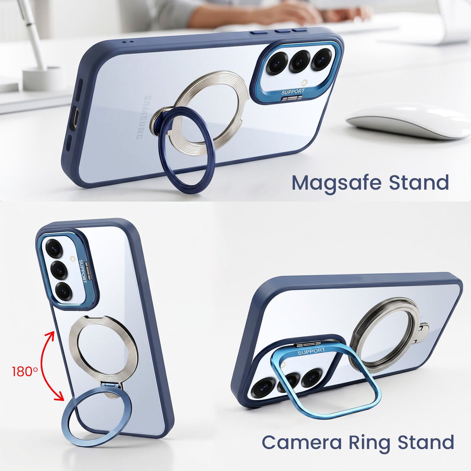 For Samsung Galaxy S25 Back Cover Case Crystal (Lifetime Anti Yellow | Magnetic Ring Stand | Camera Lens Protection | MagSafe Compatible)
