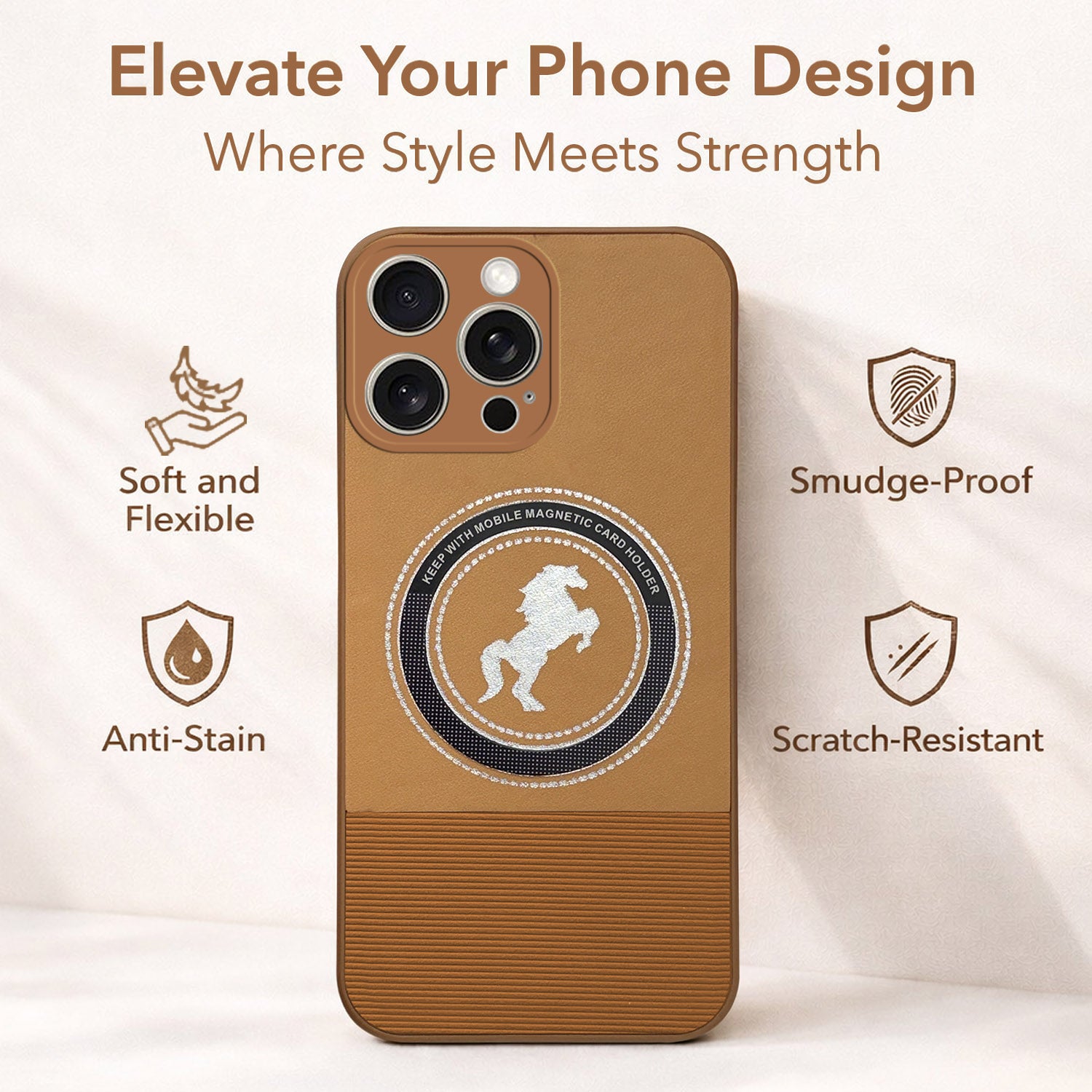 For Apple iPhone 15 Pro Back Cover Case PU Leather Finish (Professional Minimalist Texture | MagSafe Compatile | Camera Protection | Sleek Sober Formal)
