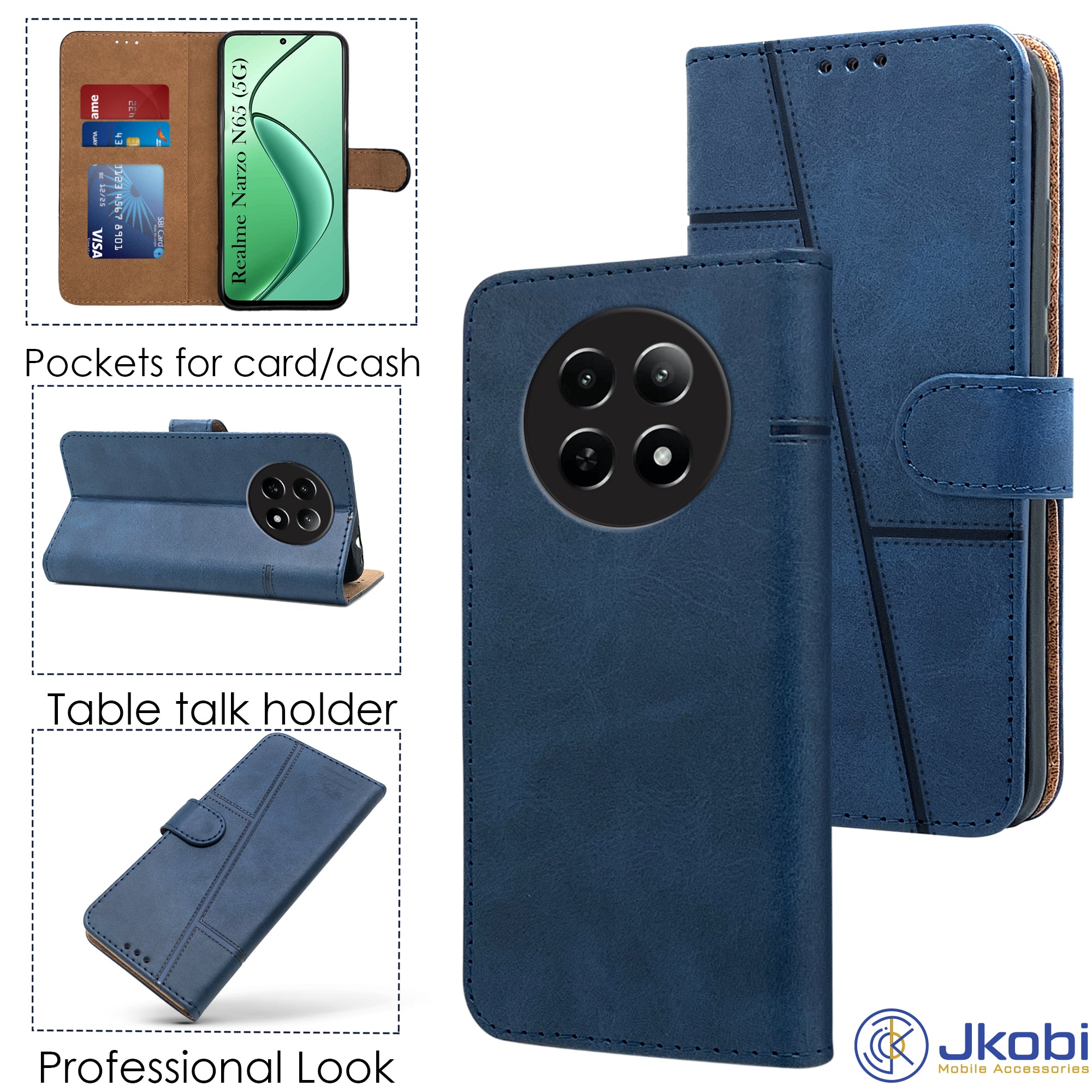 For Realme Narzo N65 5G Flip Cover Case (Stitched Leather with Magnetic Closure)
