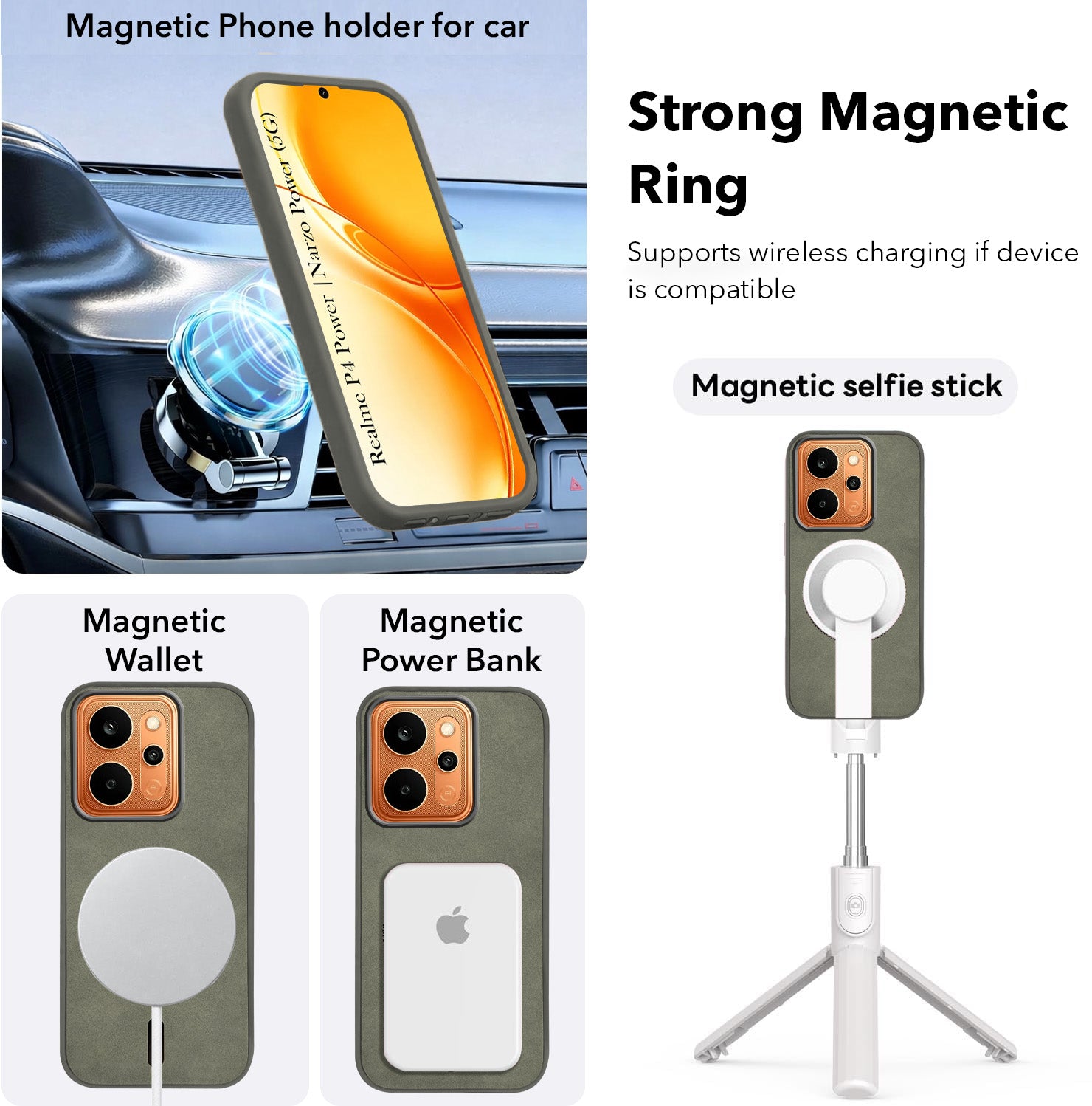 For Realme P4 Power 5G | Realme Narzo Power Back Cover Case Leather Finish (MagSafe Compatible Wireless Charging | Soft Touch | Camera Bump Protection)