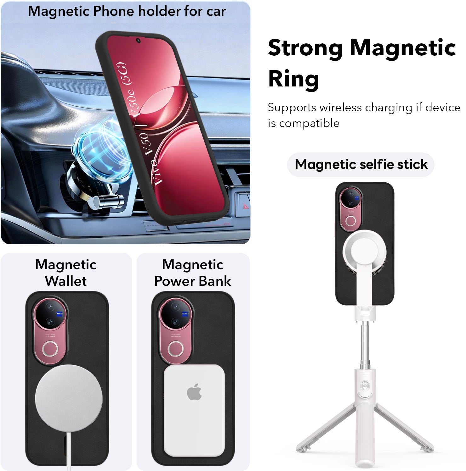 For Vivo V50 | Vivo V50e Back Cover Case Leather Finish (MagSafe Compatible Wireless Charging | Soft Touch | Camera Bump Protection)