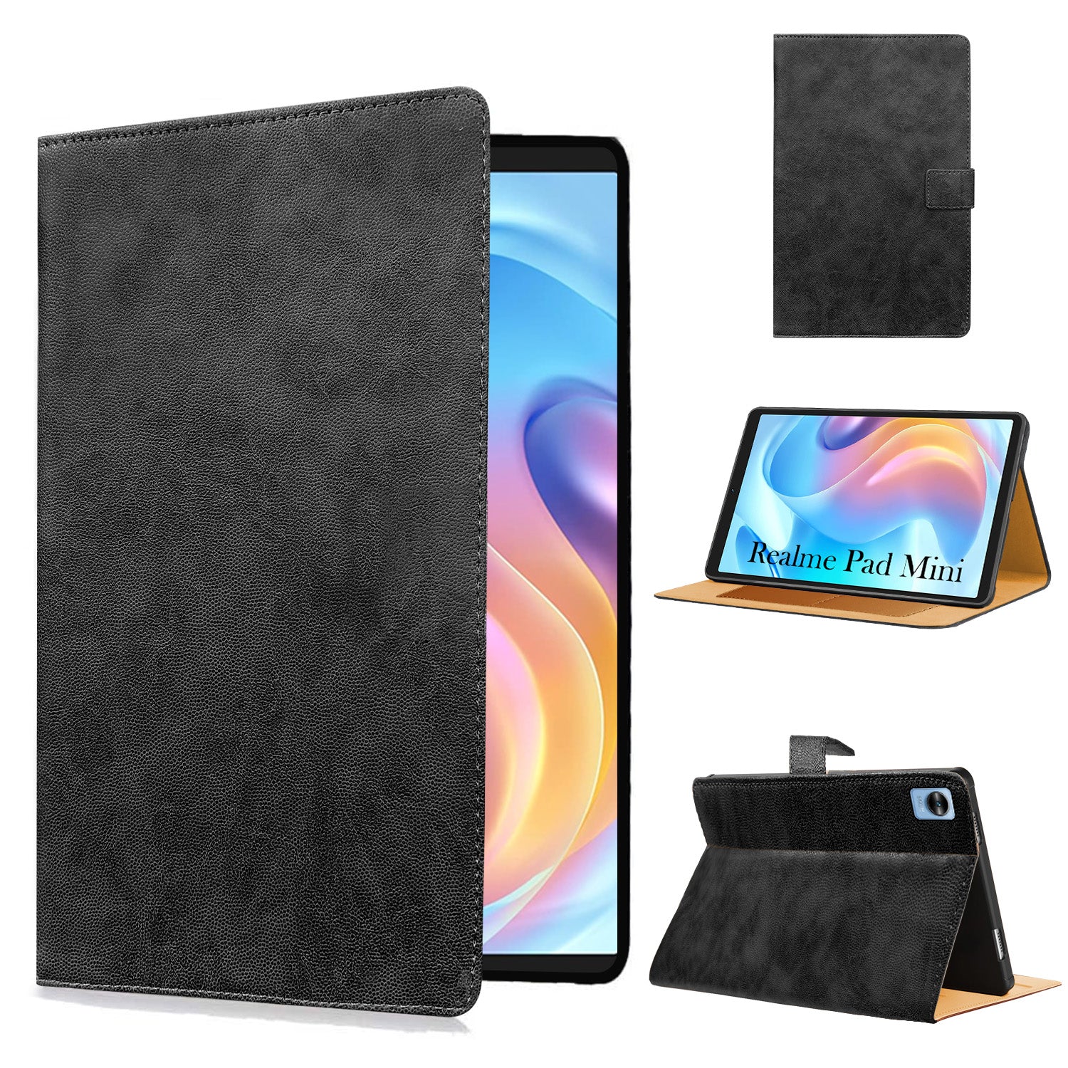 For Realme Pad Mini 8.7 Inch RMP2105/2106 Flip Cover Folio Cover (PU Matte Leather | Multi-Angle Smart Stand | Card Storage Slots | Silicone Back Pouch)