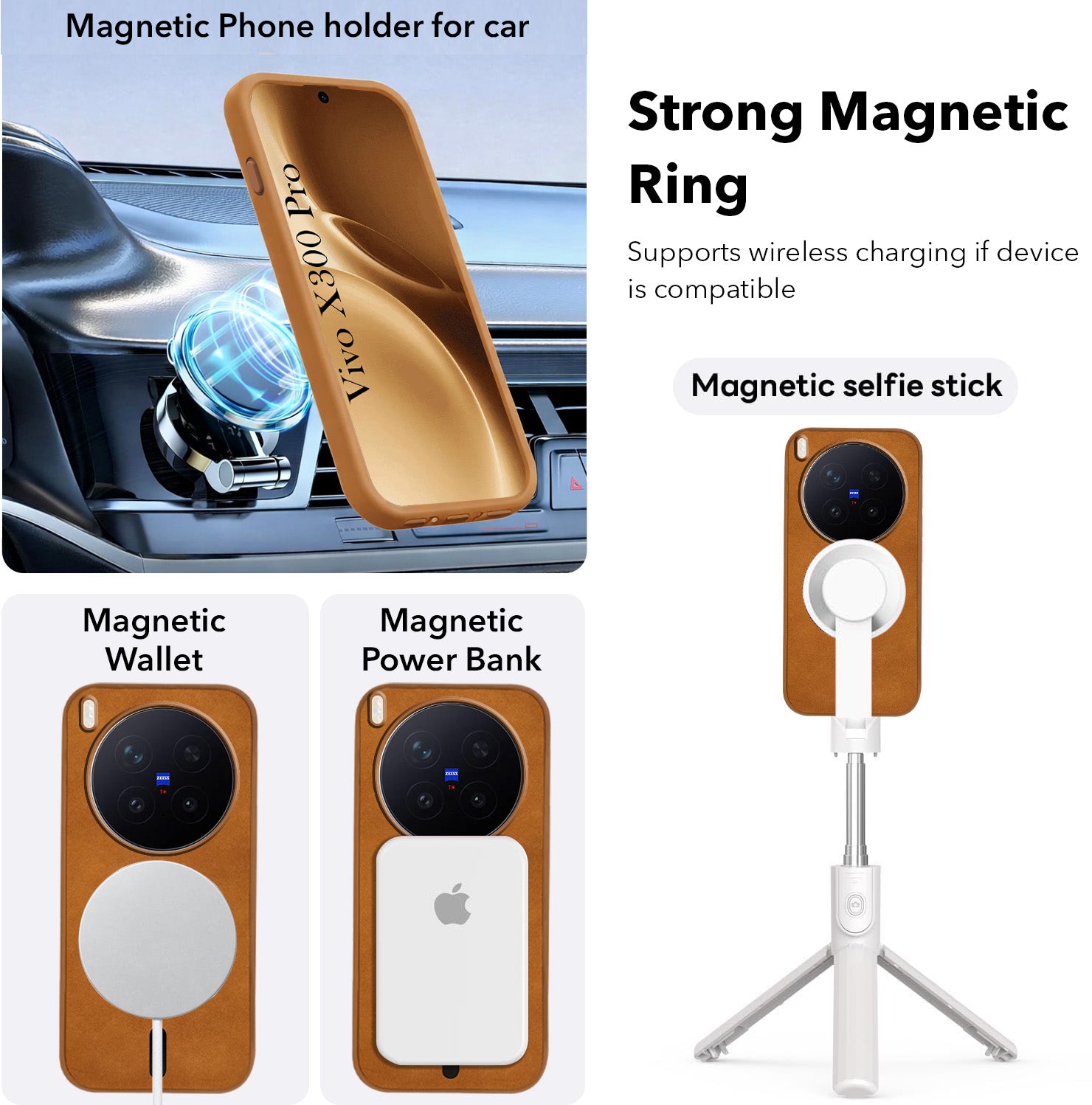 For Vivo X300 Pro Back Cover Case Leather Finish (MagSafe Compatible Wireless Charging | Soft Touch | Camera Bump Protection)