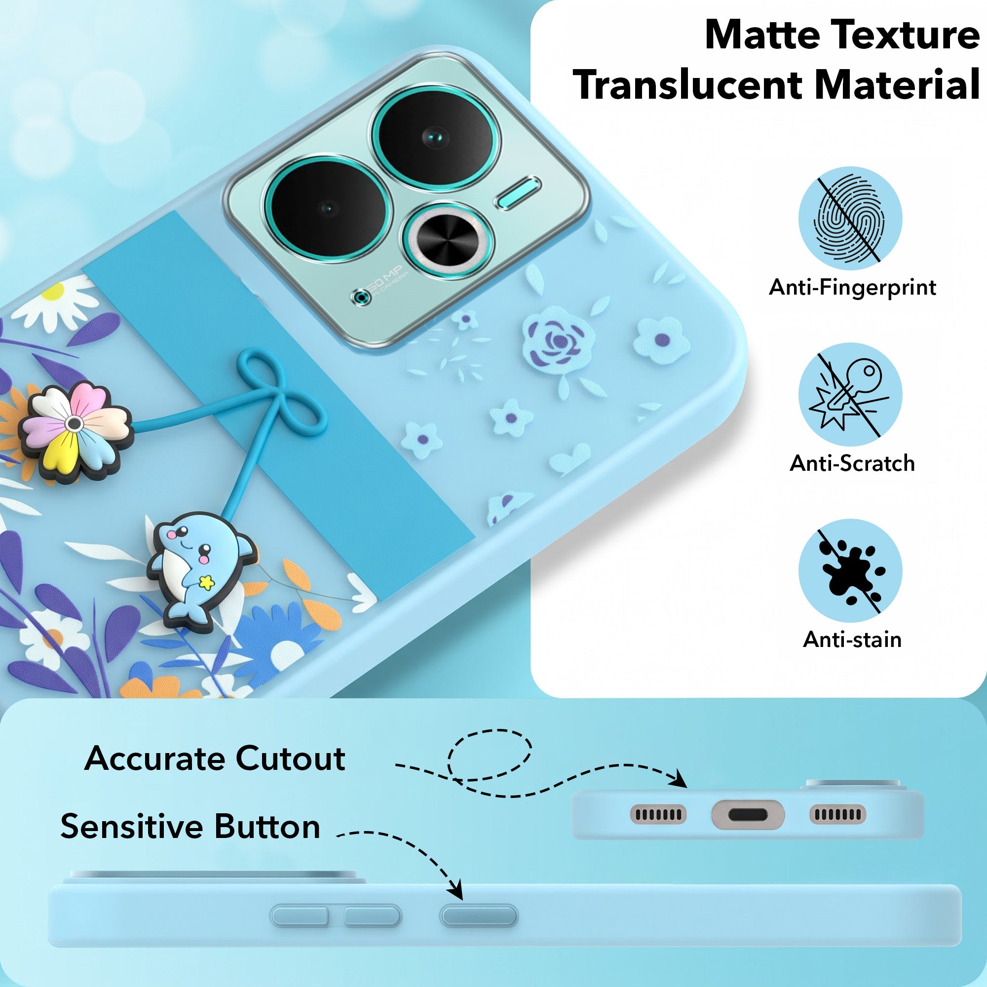 For Realme 14T Back Cover Case (3D Cute Cartoons | Hard Back Side Soft | Matte Premium Finish | HD Printing)