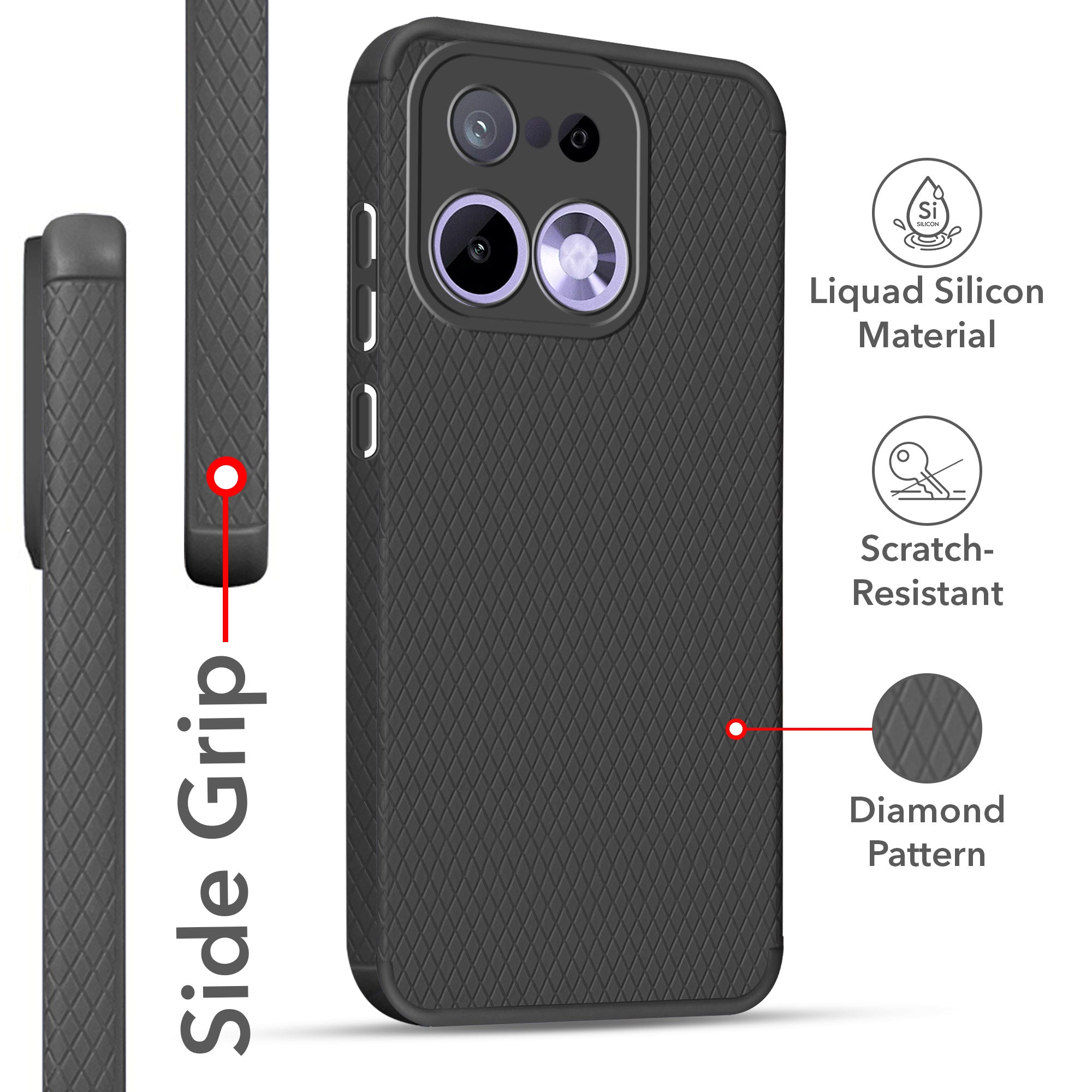 For Realme 16 Pro Back Cover Case Liquid Silicone (Camera Protection | Side Grip Texture | Soft and Flexible)