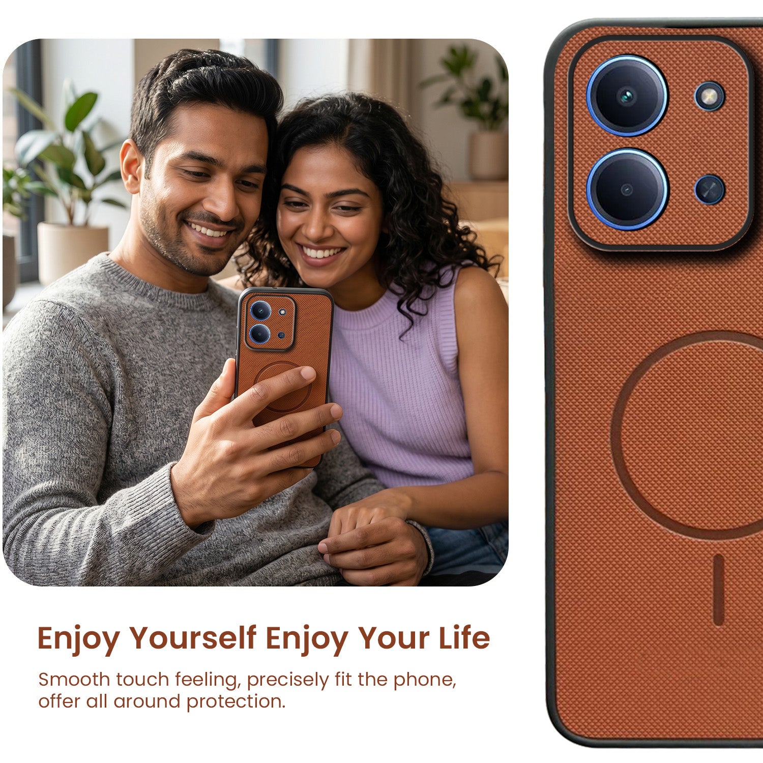 For Redmi 15C Back Cover Case PU Leather (Texture Grip Design | Professional Minimalist | Camera Protection | Soft and Flexible)