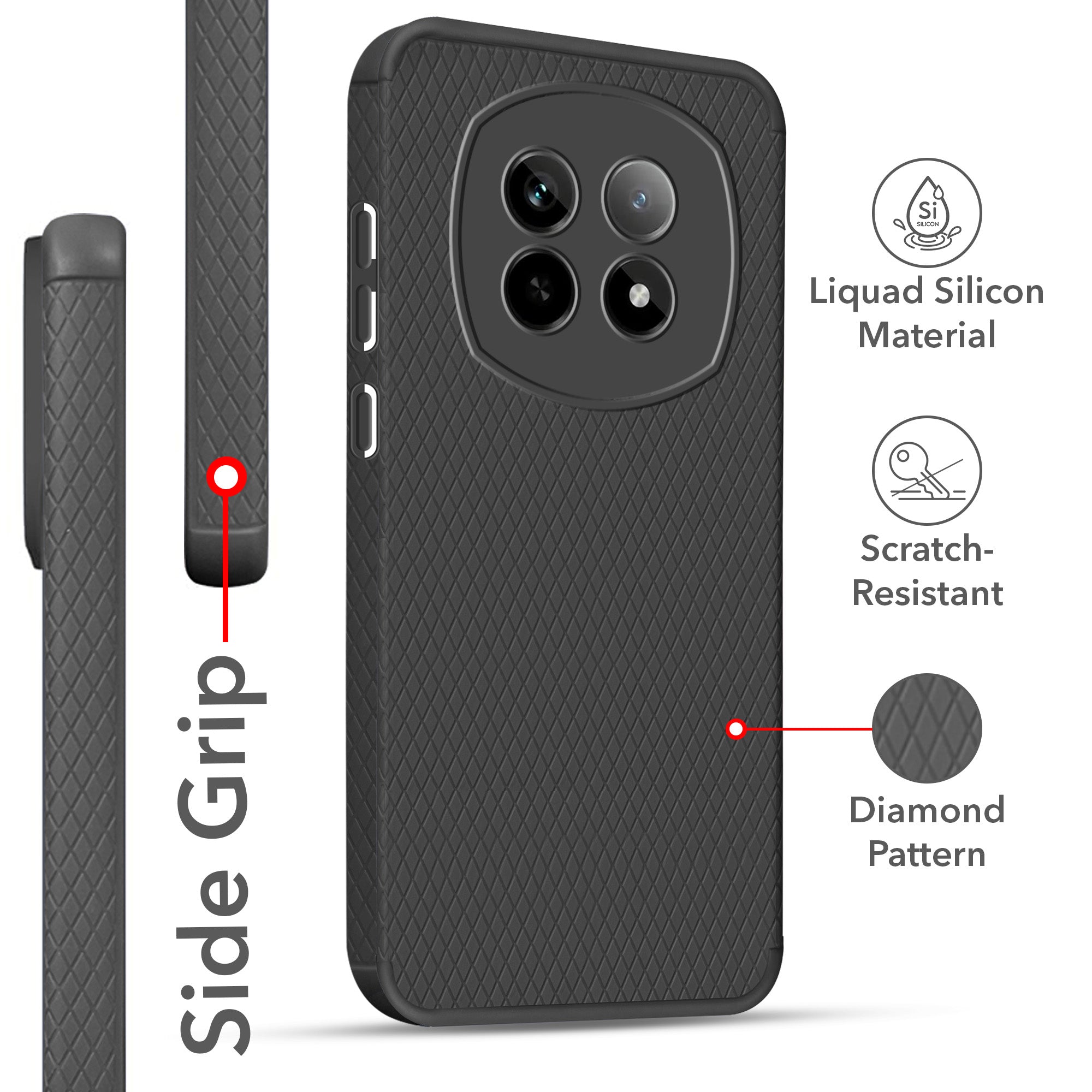 For Realme P2 Pro Back Cover Case (Liquid Silicone | Side Grip | Camera Protection)