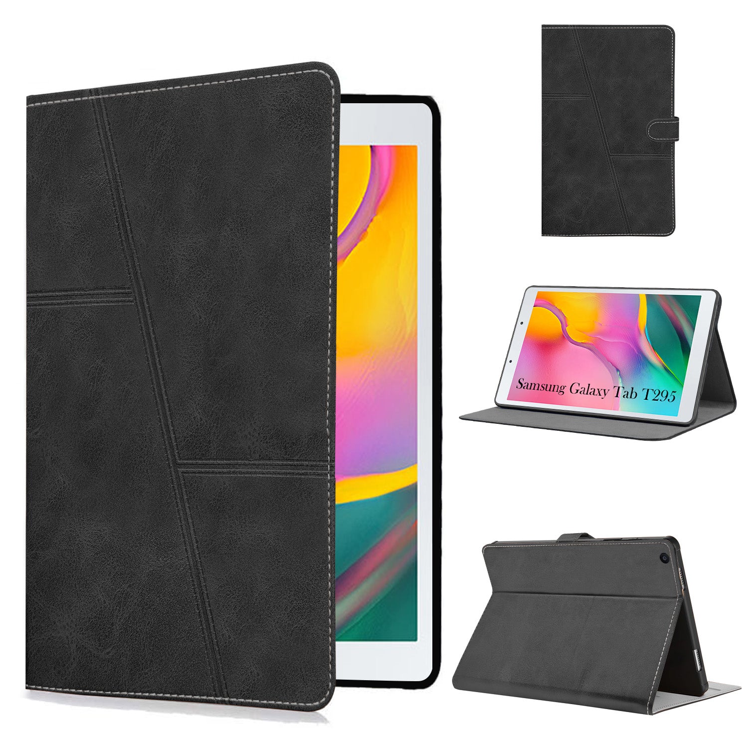 For Flip Cover Folio Case Samsung Galaxy Tab T295 (SM-T290, SM-T295) 8 Inch(PU Leather | Multi-Angle Smart Stand | Card Storage Slots | Silicone Back Pouch)