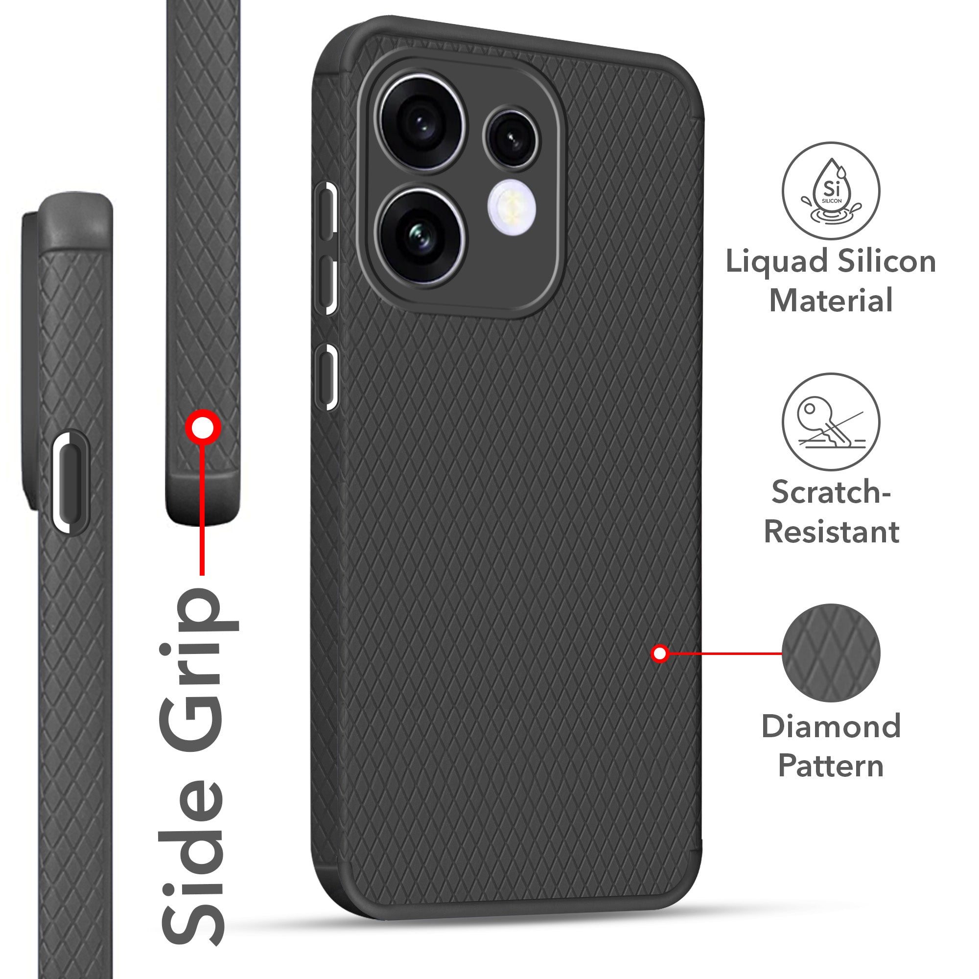 For Oppo Reno 16 Back Cover Case Liquid Silicone (Camera Protection | Side Grip Texture | Soft and Flexible)