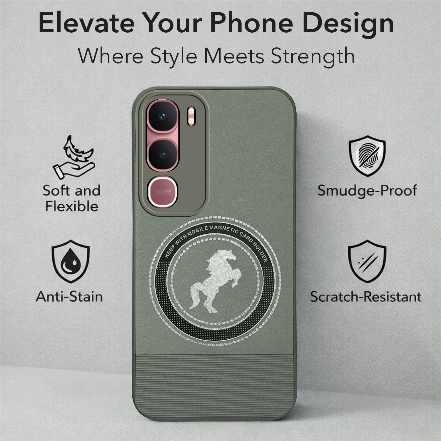 For Vivo Y31 5G Back Cover Case PU Leather Finish (Professional Minimalist Texture | MagSafe Compatile | Camera Protection | Sleek Sober Formal)