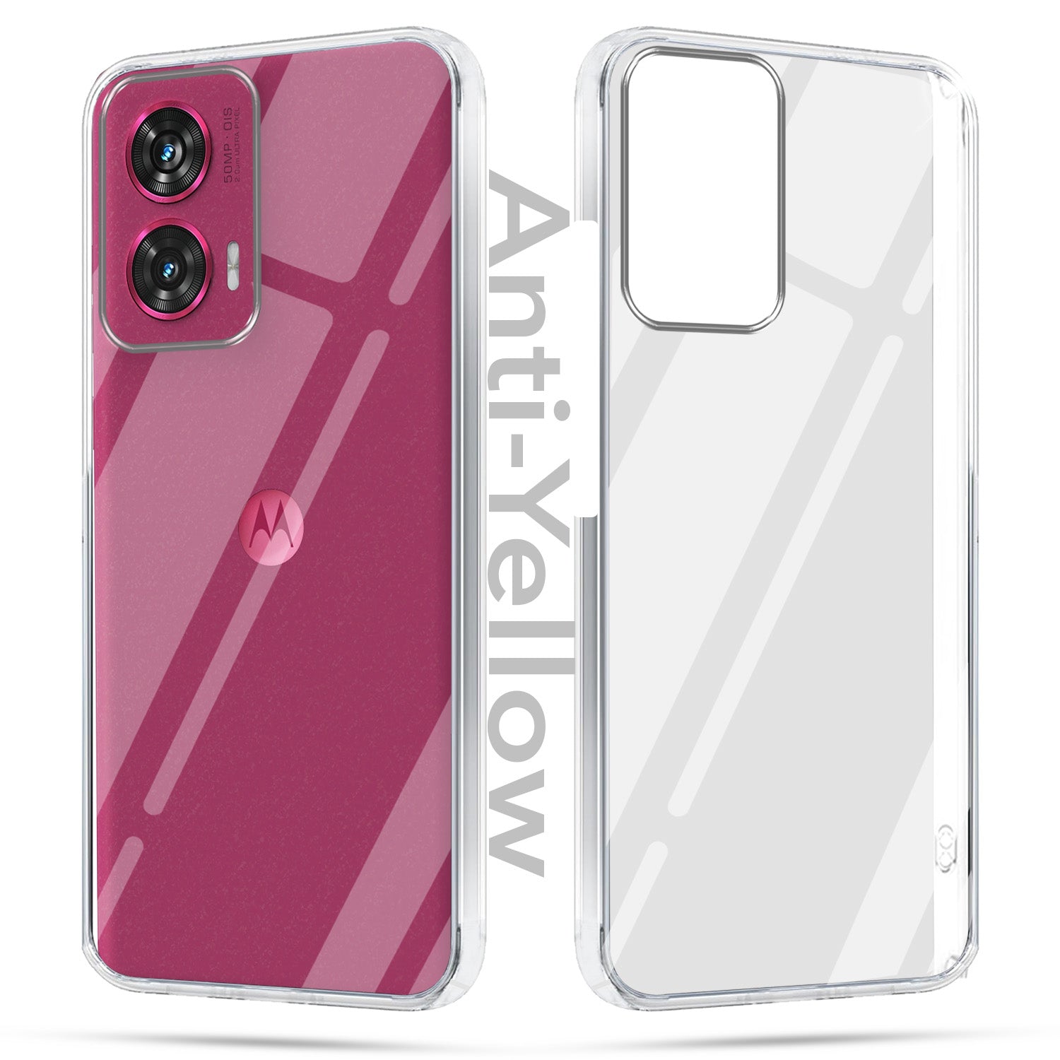 For Motorola Moto Edge 50 Fusion Combo with Back Cover and 9H Tempered Glass (Lifetime Anti-Yellow | Sleek Hard Crystal | Oleophobic Coating Screen Glass)