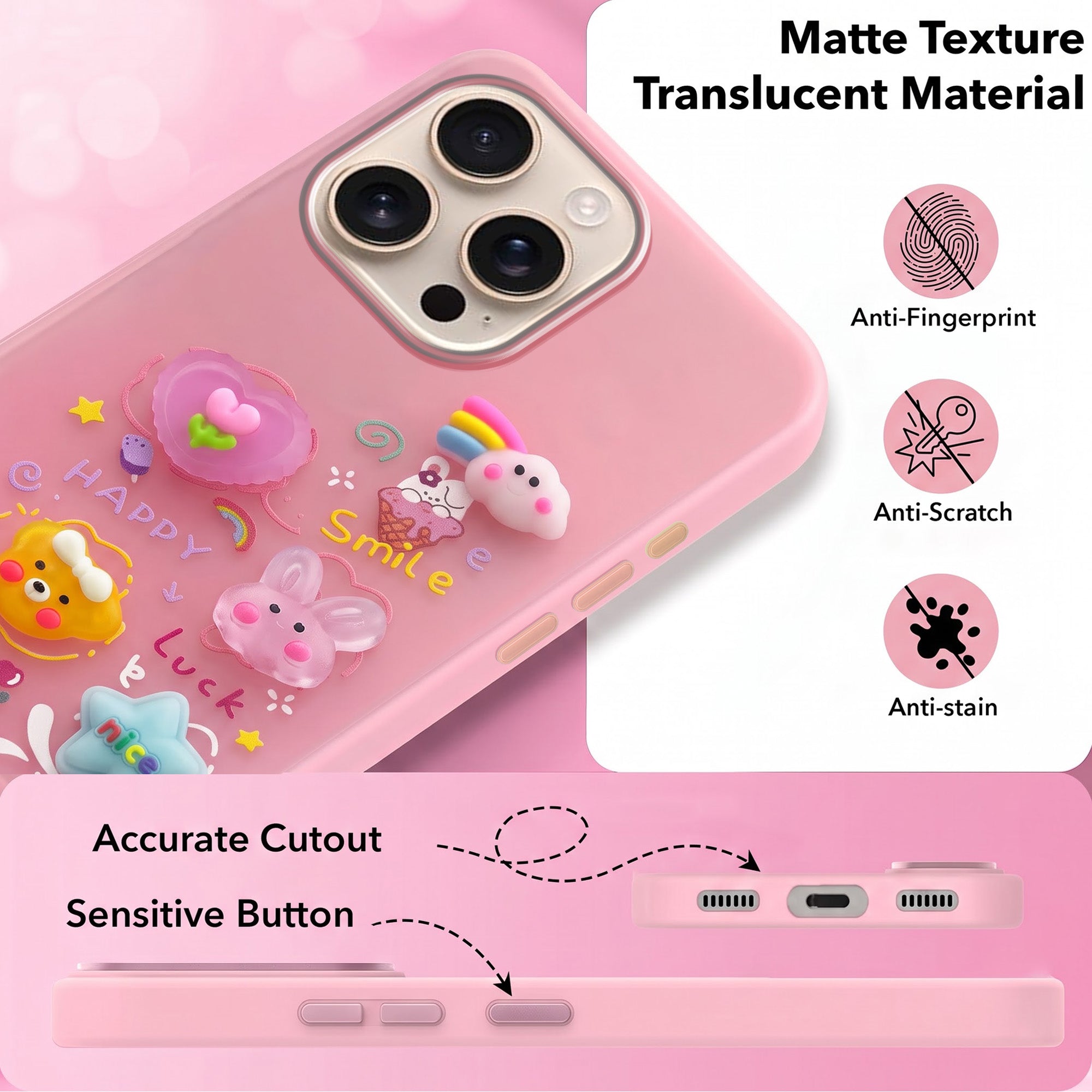 For Apple iPhone 16 Pro Max Back Cover Case (3D Cute Cartoons | Hard Back Side Soft | Matte Premium Finish | HD Printing)