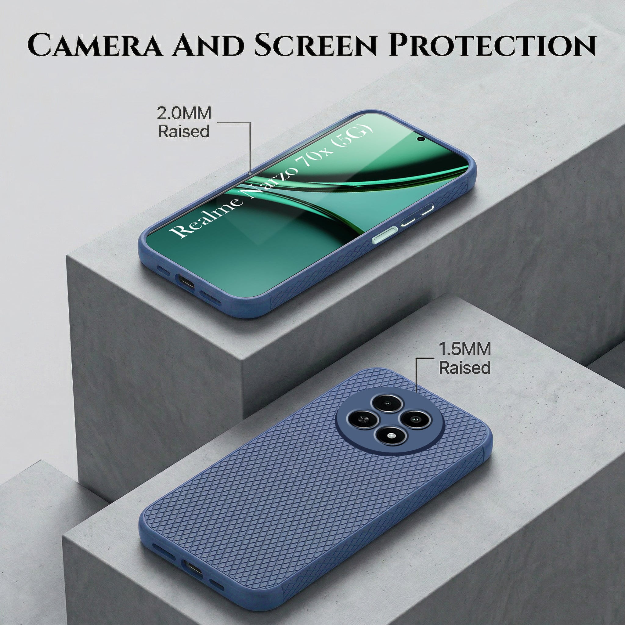 For Realme Narzo 70x 5G Combo with Back Cover and 9H Tempered Glass (Liquid Silicone | Camera Protection | Oleophobic Coating Screen Glass)