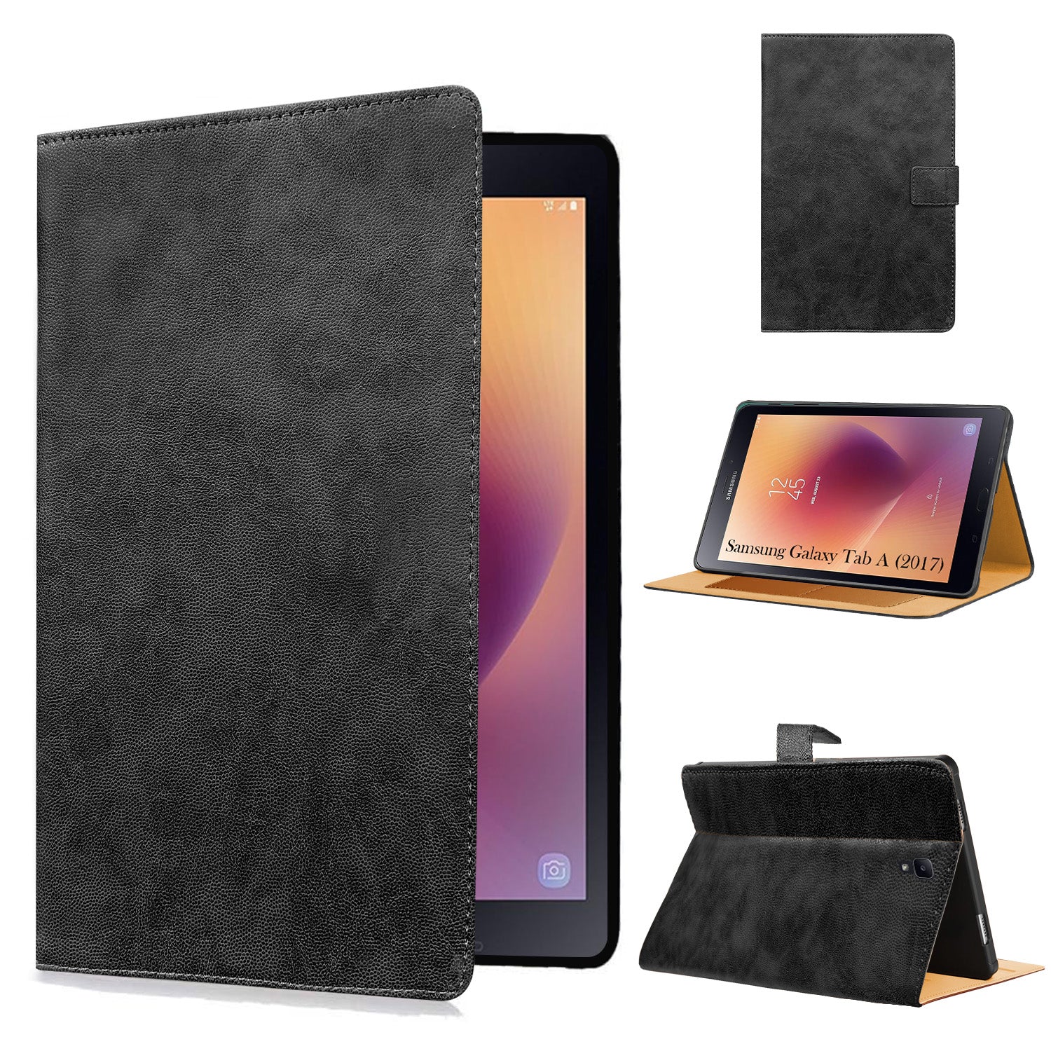 For Samsung Galaxy Tab A T380|T385 8 Inch Flip Cover Folio Cover (PU Matte Leather | Multi-Angle Smart Stand | Card Storage Slots | Silicone Back Pouch)