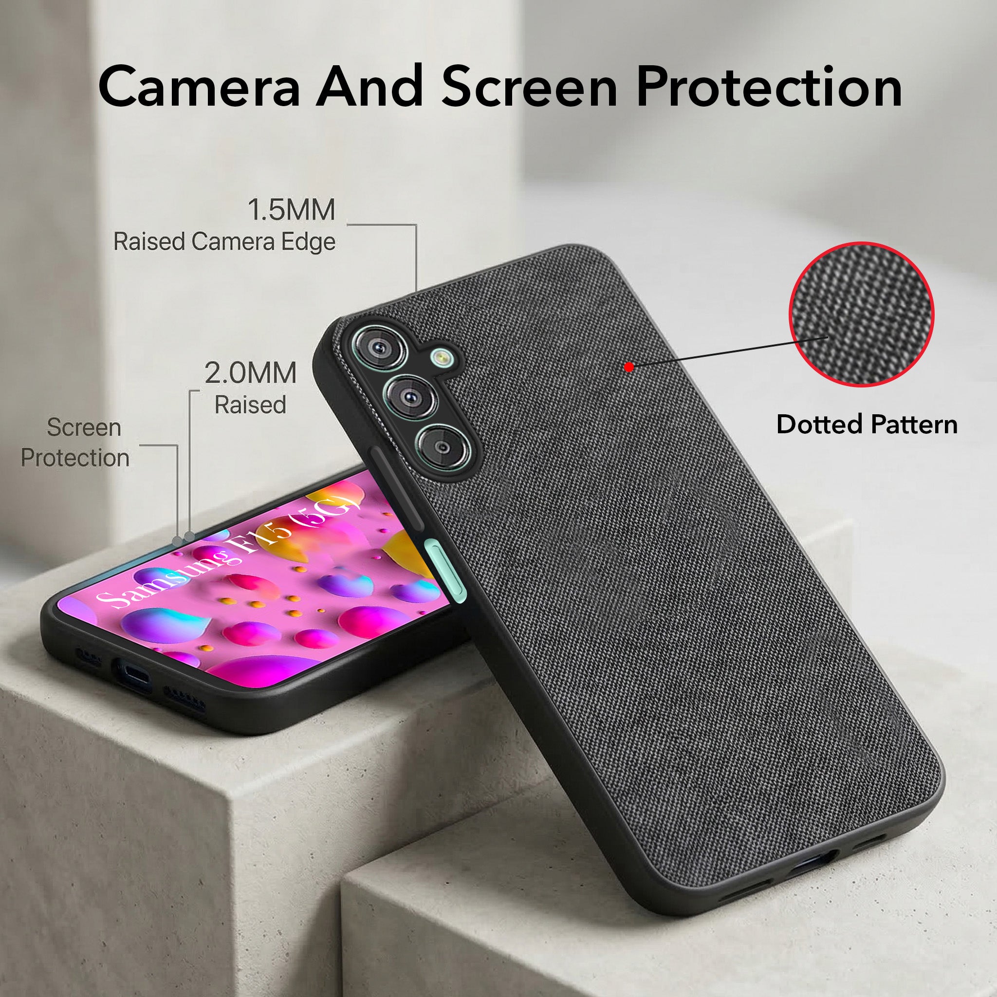 For Samsung Galaxy F15 5G Combo with Back Cover and 9H Tempered Glass (Textured Grip Design | Micro-Fiber Cloth Inside | Oleophobic Coating Screen Glass)