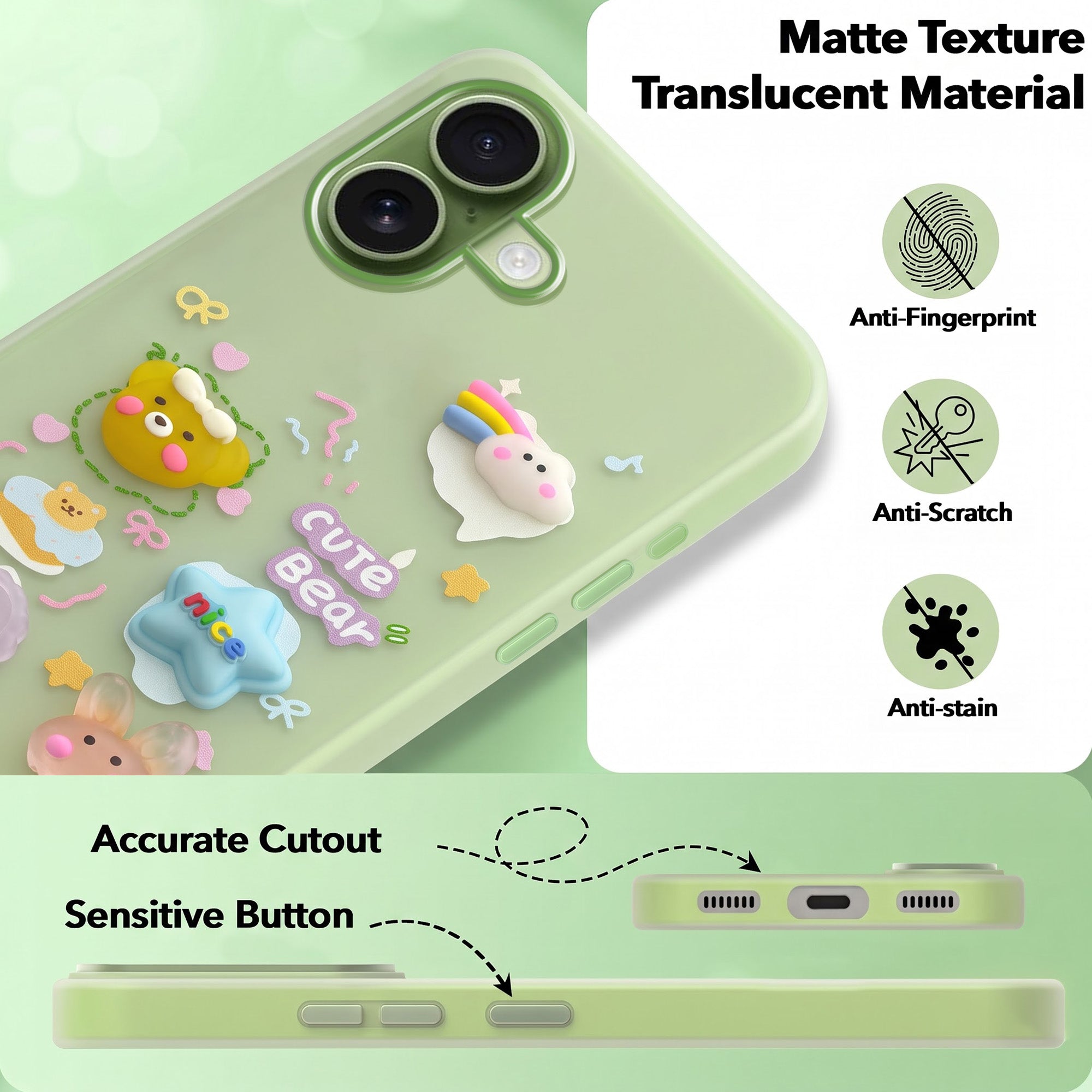 For Apple iPhone 17 Back Cover Case (3D Cute Cartoons | Hard Back Side Soft | Matte Premium Finish | HD Printing)