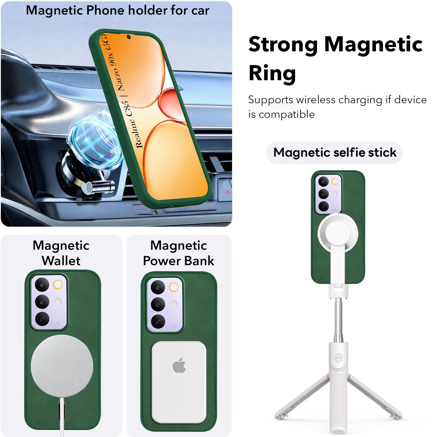 For Realme C85 5G | Realme Narzo 90x Back Cover Case Leather Finish (MagSafe Compatible Wireless Charging | Soft Touch | Camera Bump Protection)