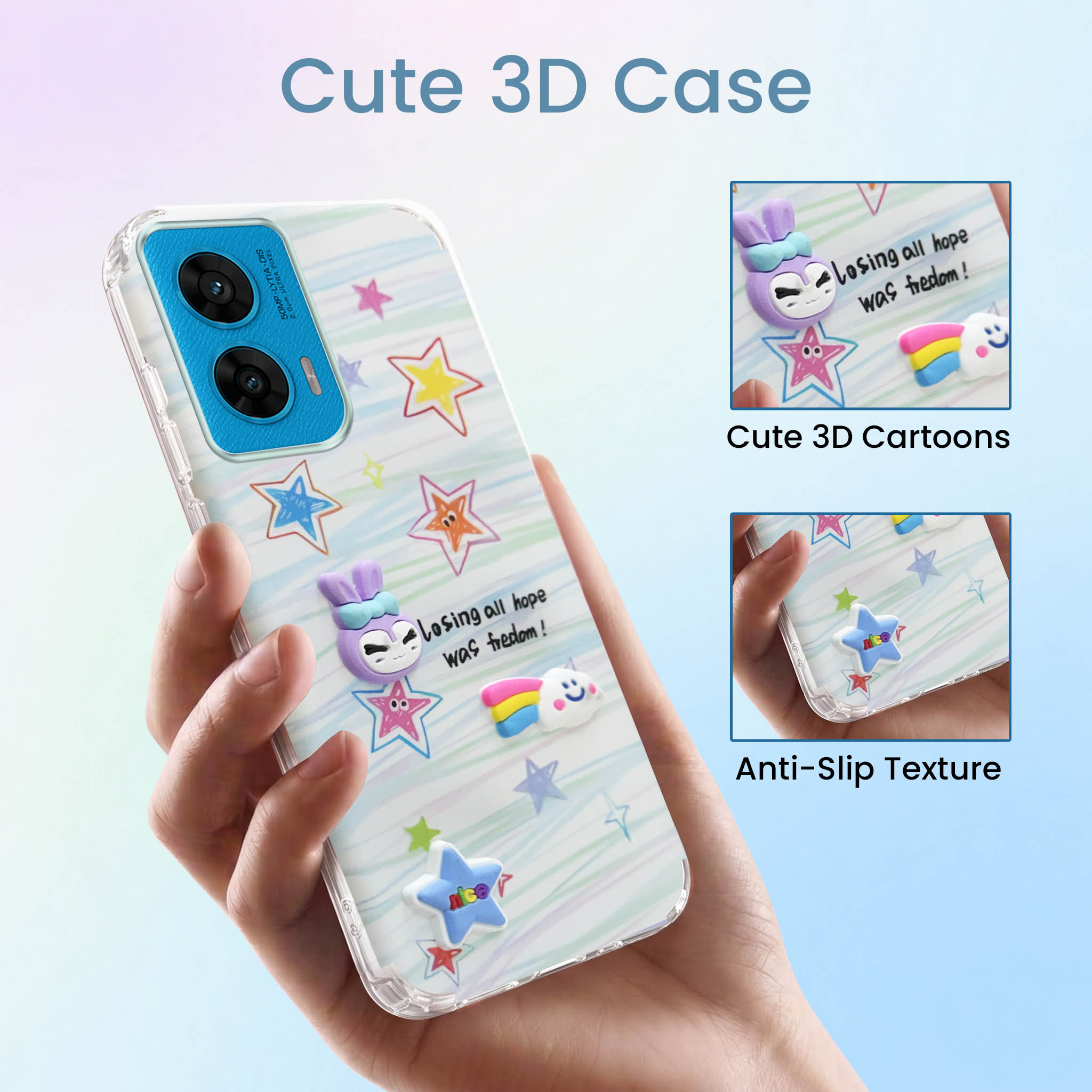 For Motorola Moto G96 Back Cover Case (3D Cute Cartoons | Hard Back Side Soft | Matte Premium Finish | HD Printing)