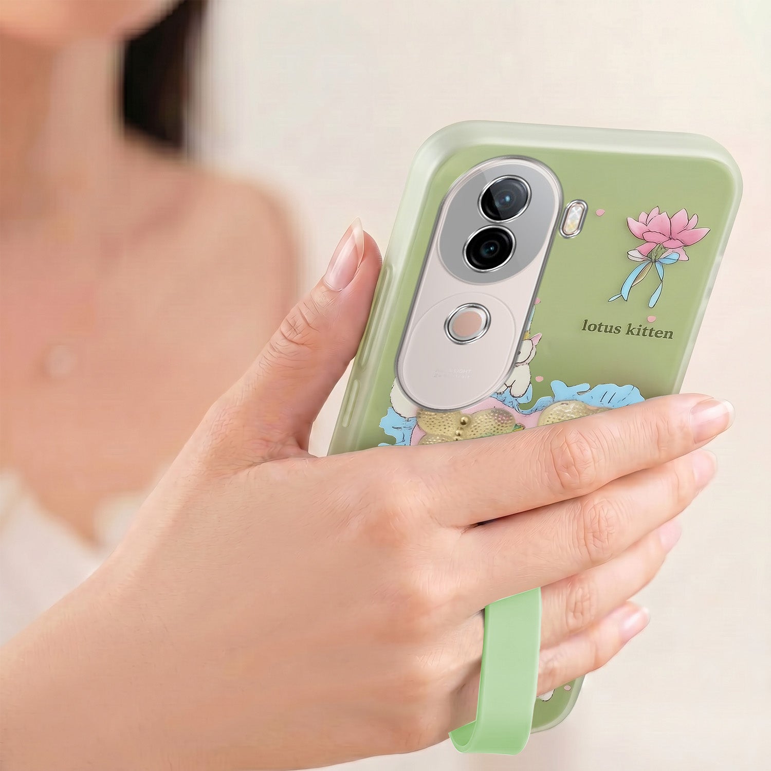 For Vivo V40e Back Cover Case (3D Cute Heart Strap Holder | Camera Protection | Designer Girls Print)