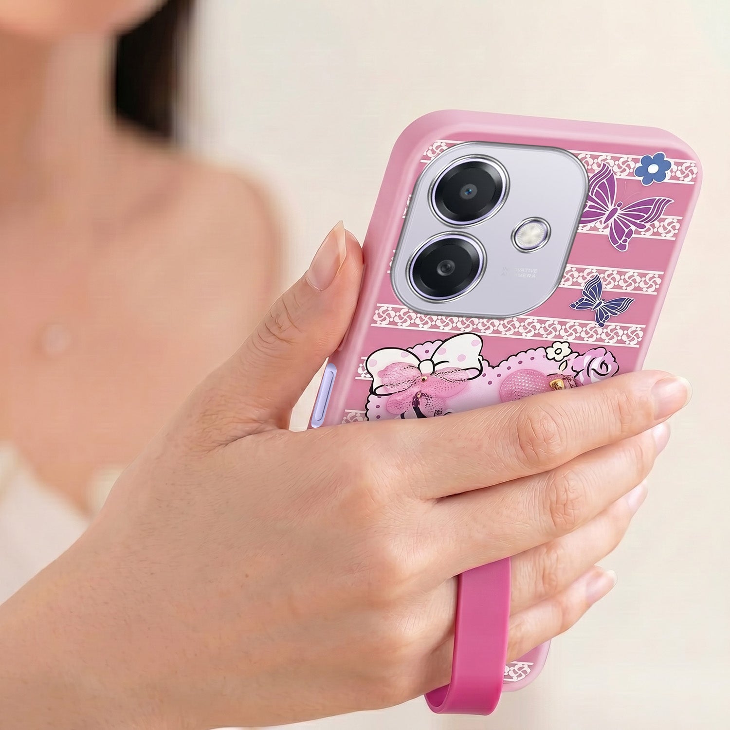 For Oppo A3X (4G/5G) | Oppo A3 5G Back Cover Case (3D Cute Heart Strap Holder | Camera Protection | Designer Girls Print)
