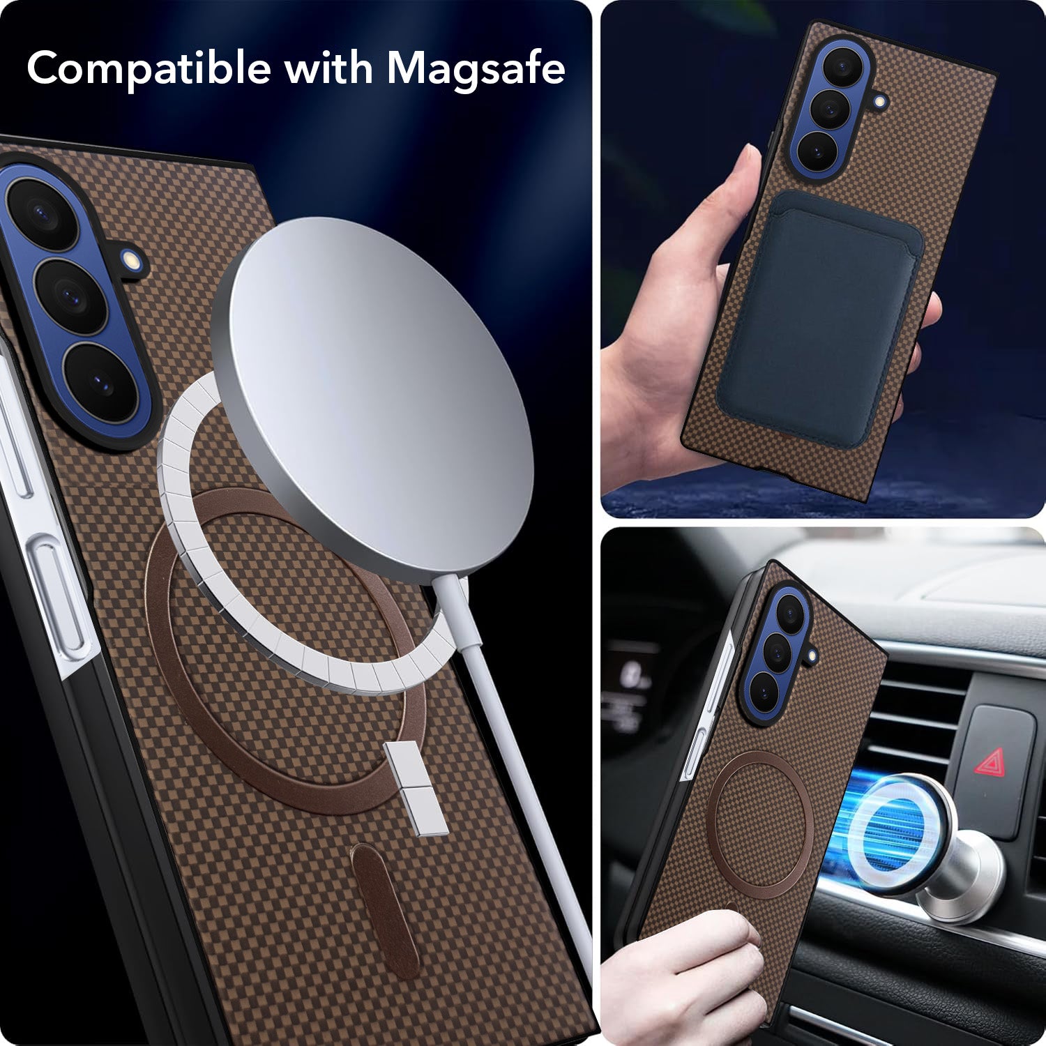 For Samsung Galaxy Z Fold 7 Back Cover Case (MagSafe Wireless Charging Compatible | Hexa Leather Finish | Inside Microfiber Cloth)