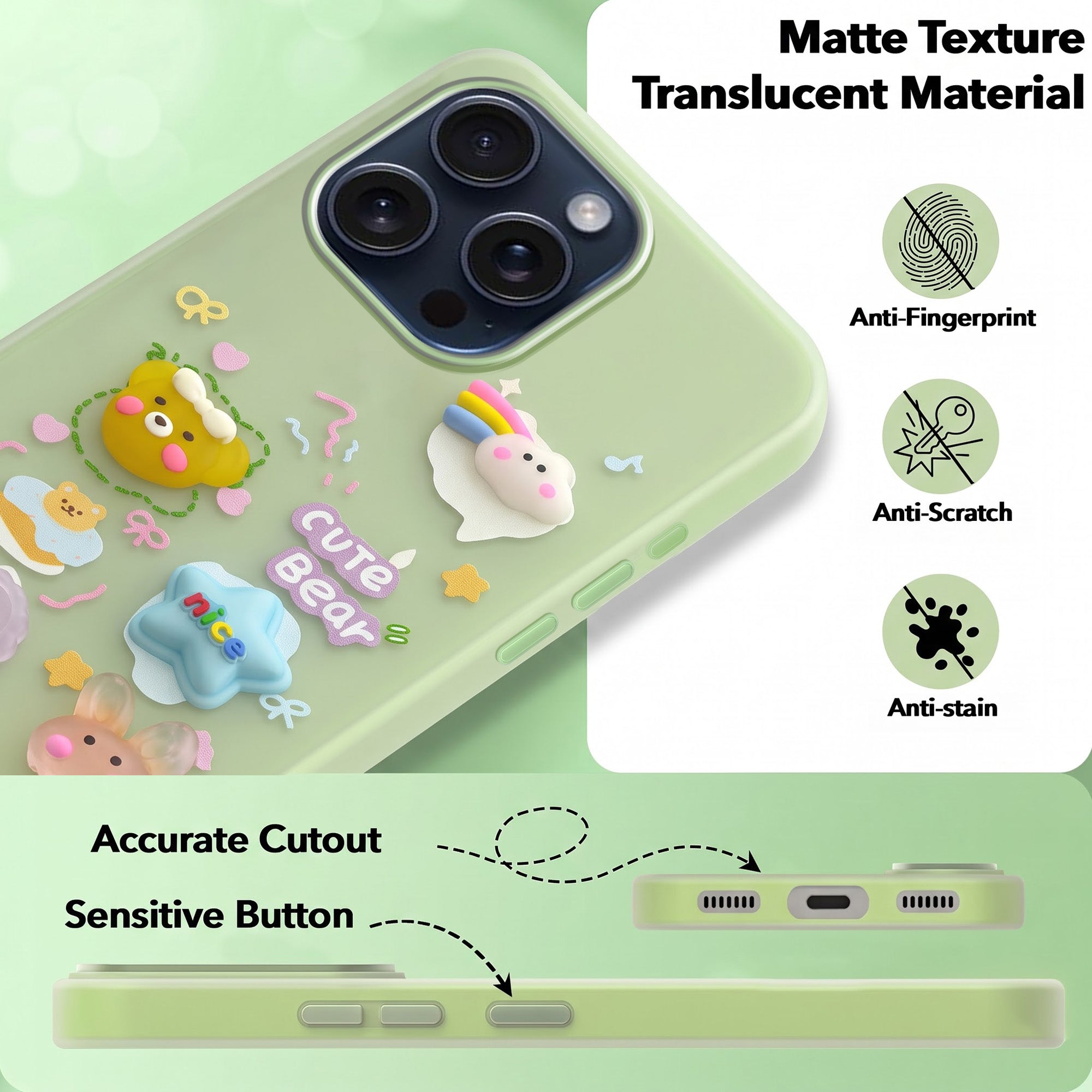 For Apple iPhone 15 Pro Max Back Cover Case (3D Cute Cartoons | Hard Back Side Soft | Matte Premium Finish | HD Printing)
