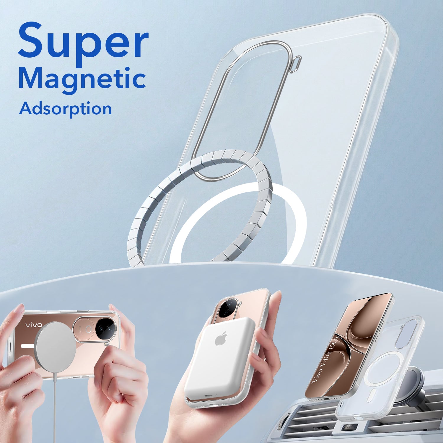 For Vivo V40e Back Cover Case Lifetime Anti-Yellow MagSafe Compatible Clear (Sleek Hard Crystal | Shockproof and Camera Protection)