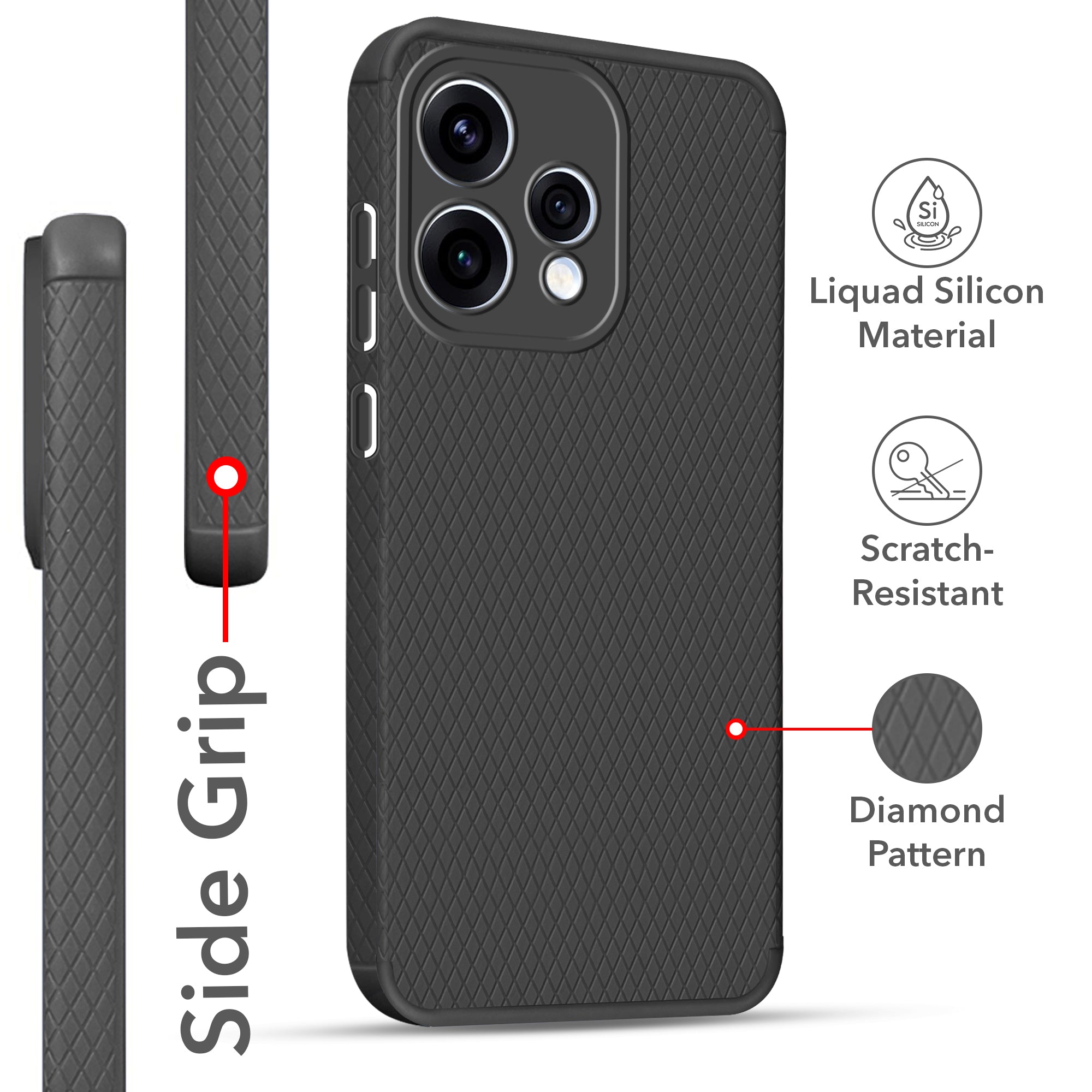 For Oppo Reno15 5G | Oppo Reno 15 5G Back Cover Case Liquid Silicone (Camera Protection | Side Grip Texture | Soft and Flexible)