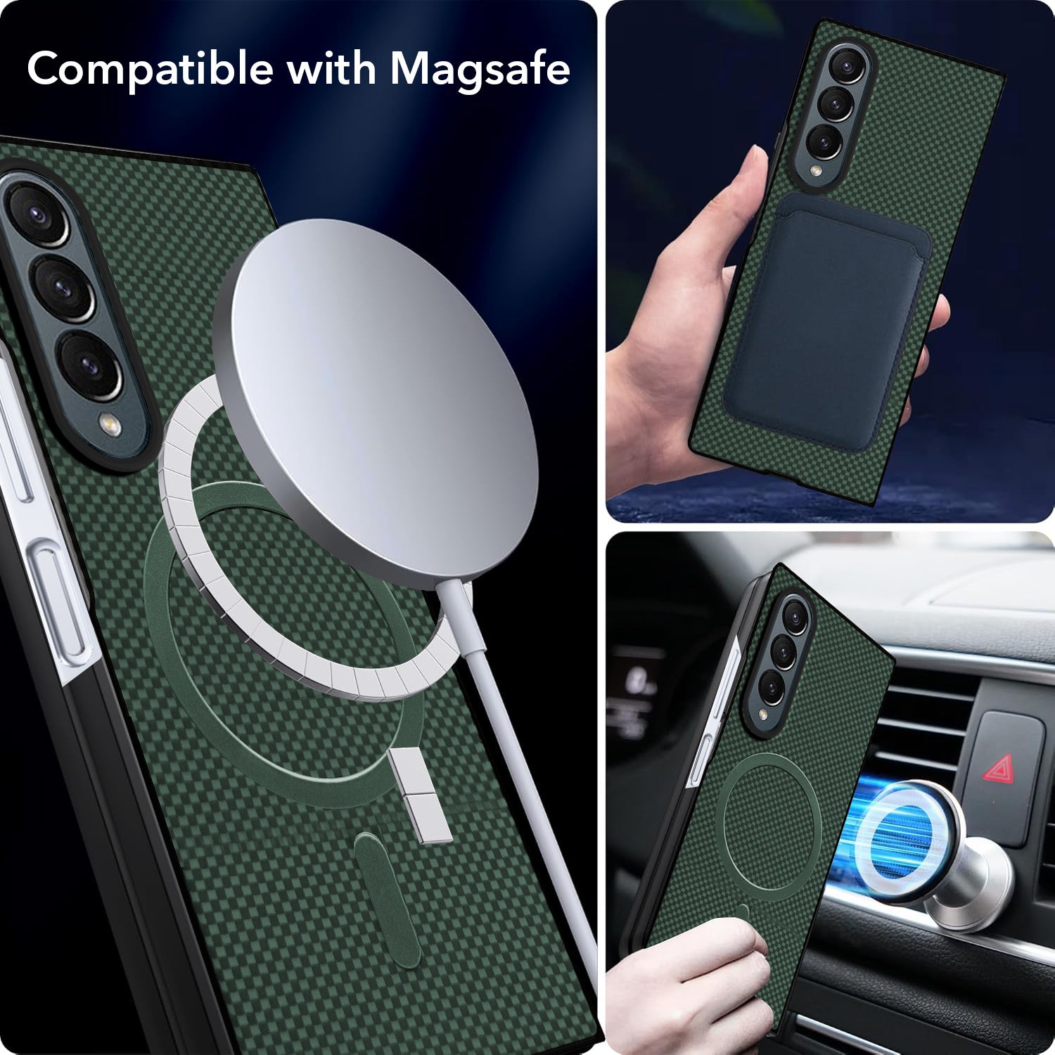 For Samsung Galaxy Z Fold 4 5G Back Cover Case (MagSafe Wireless Charging Compatible | Hexa Leather Finish | Inside Microfiber Cloth)