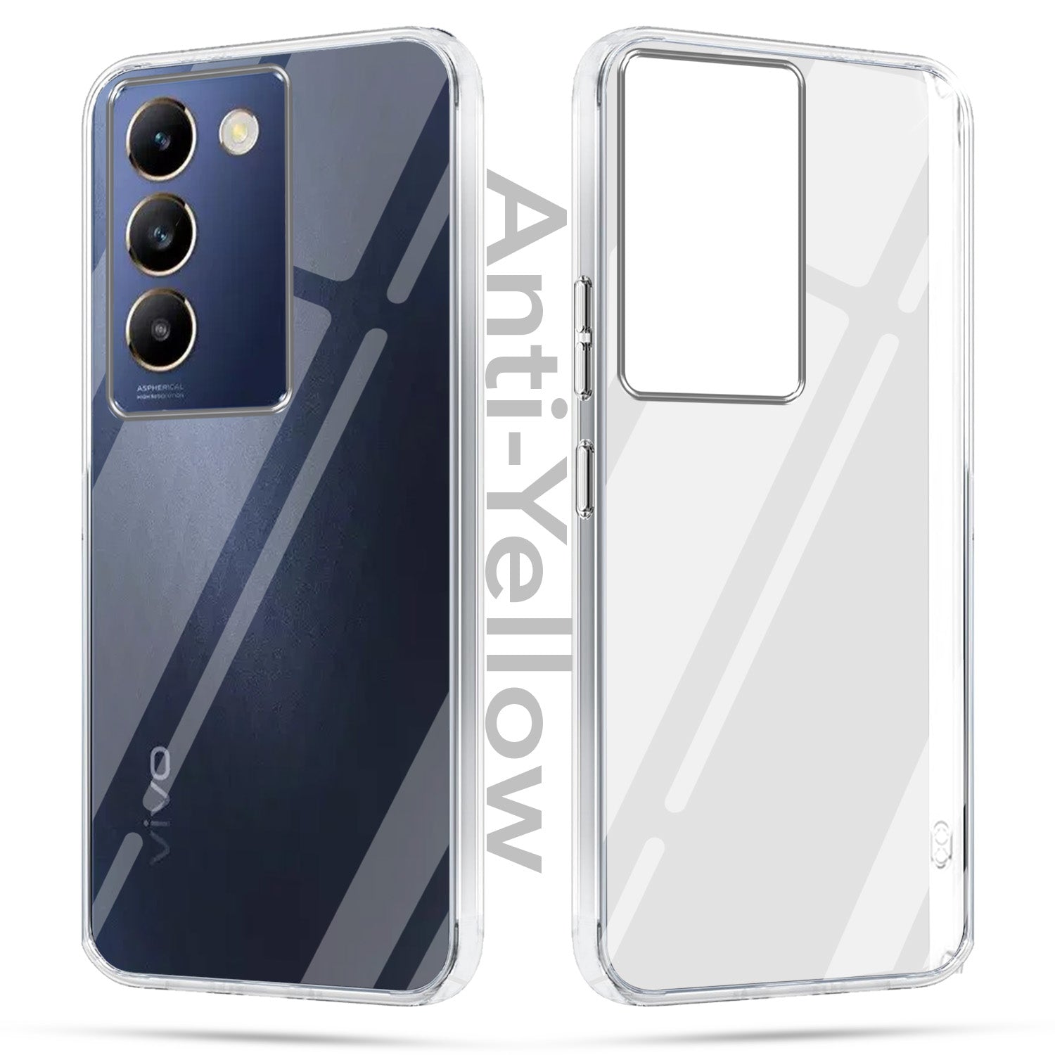 For Vivo T3 5G Combo with Back Cover and 9H Tempered Glass (Lifetime Anti-Yellow | Sleek Hard Crystal | Oleophobic Coating Screen Glass)