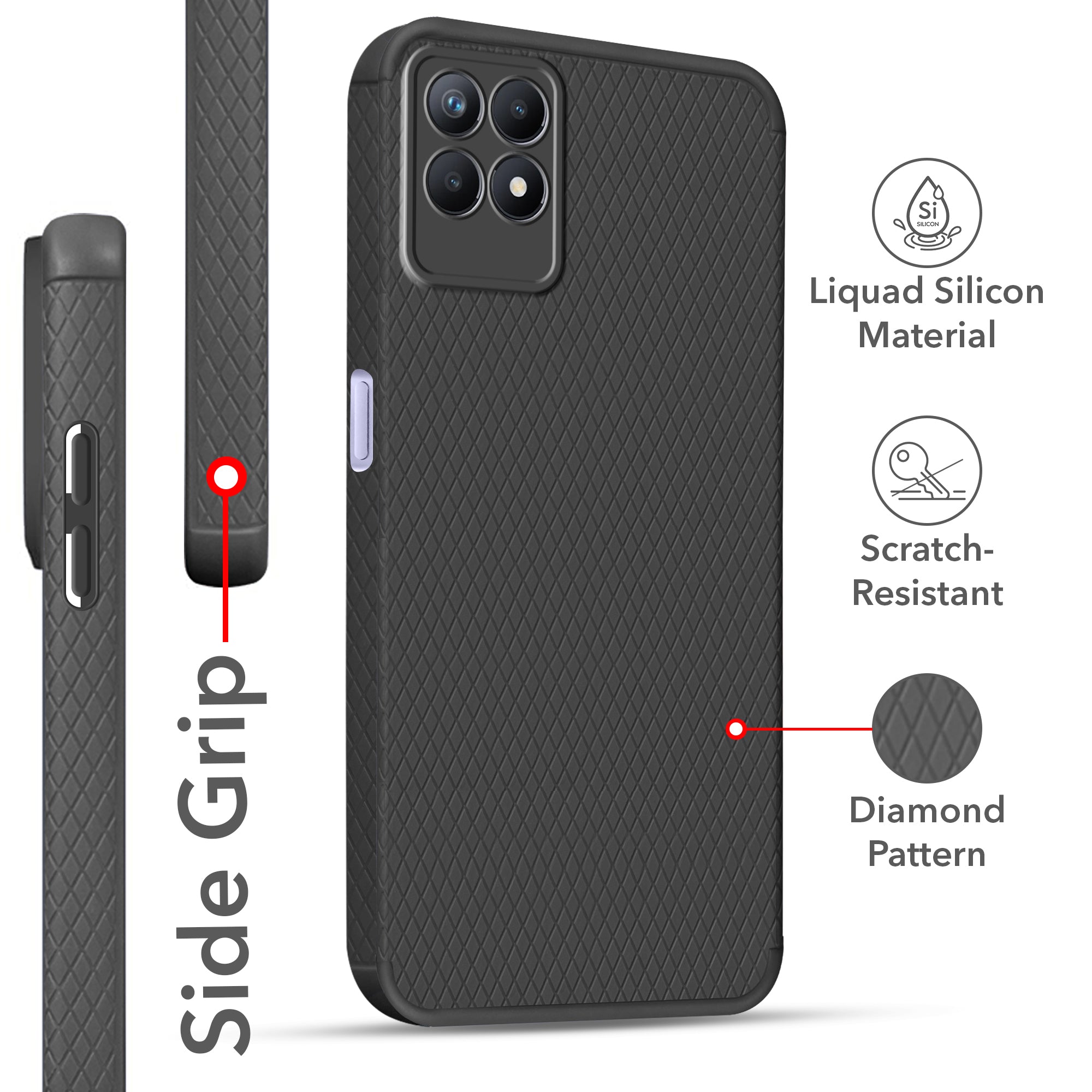 For Realme 8i Back Cover Case (Liquid Silicone | Side Grip | Camera Protection)