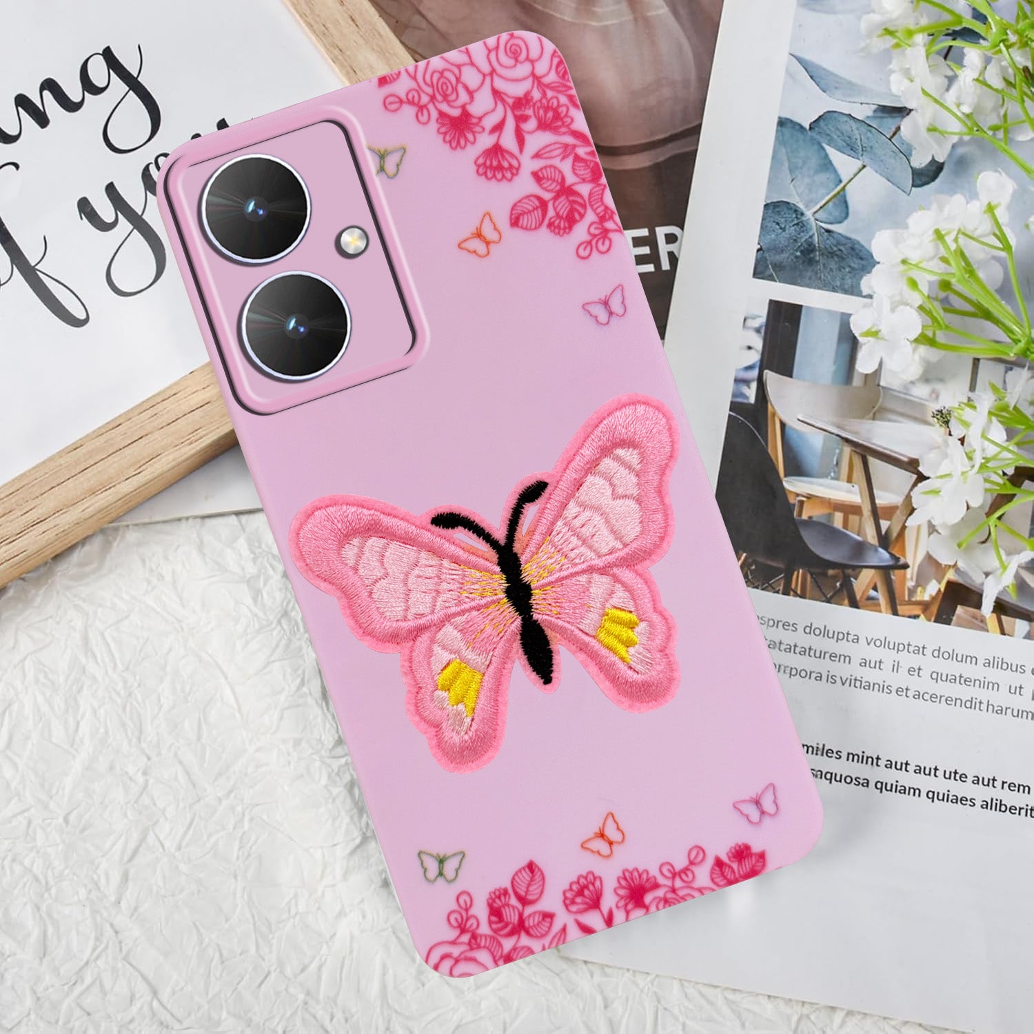 For Poco M6 5G Back Cover Case (Soft Butterfly Embroidery | Women Teen Girls | Camera Protection| Matte Silicone)