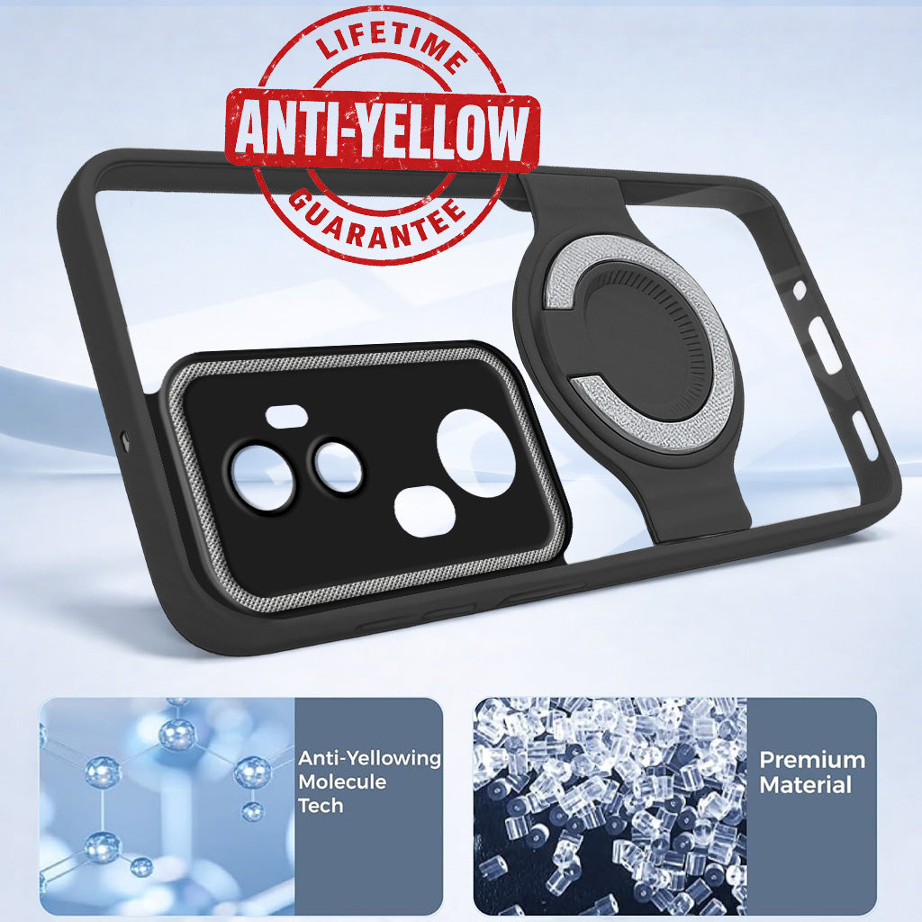 For Vivo T4 Ultra Back Cover Case with stand (Built-in Ring Holder Kickstand | Lifetime Anti Yellow | Camera Protection)